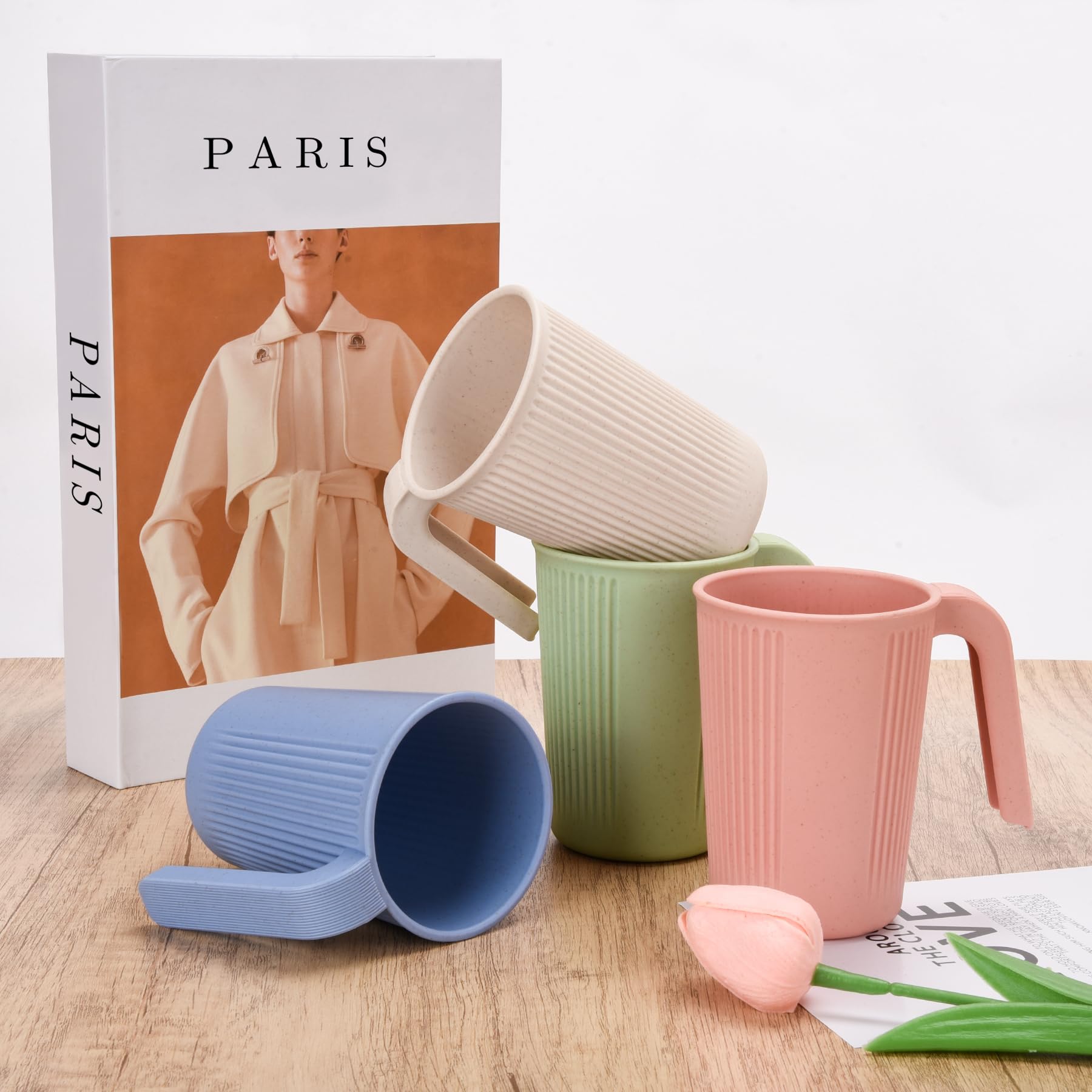 Ensemble 4 Tasses Incassables 350ml Avec Poignée - Tasses Colorées Réutilisables Enfants Adultes