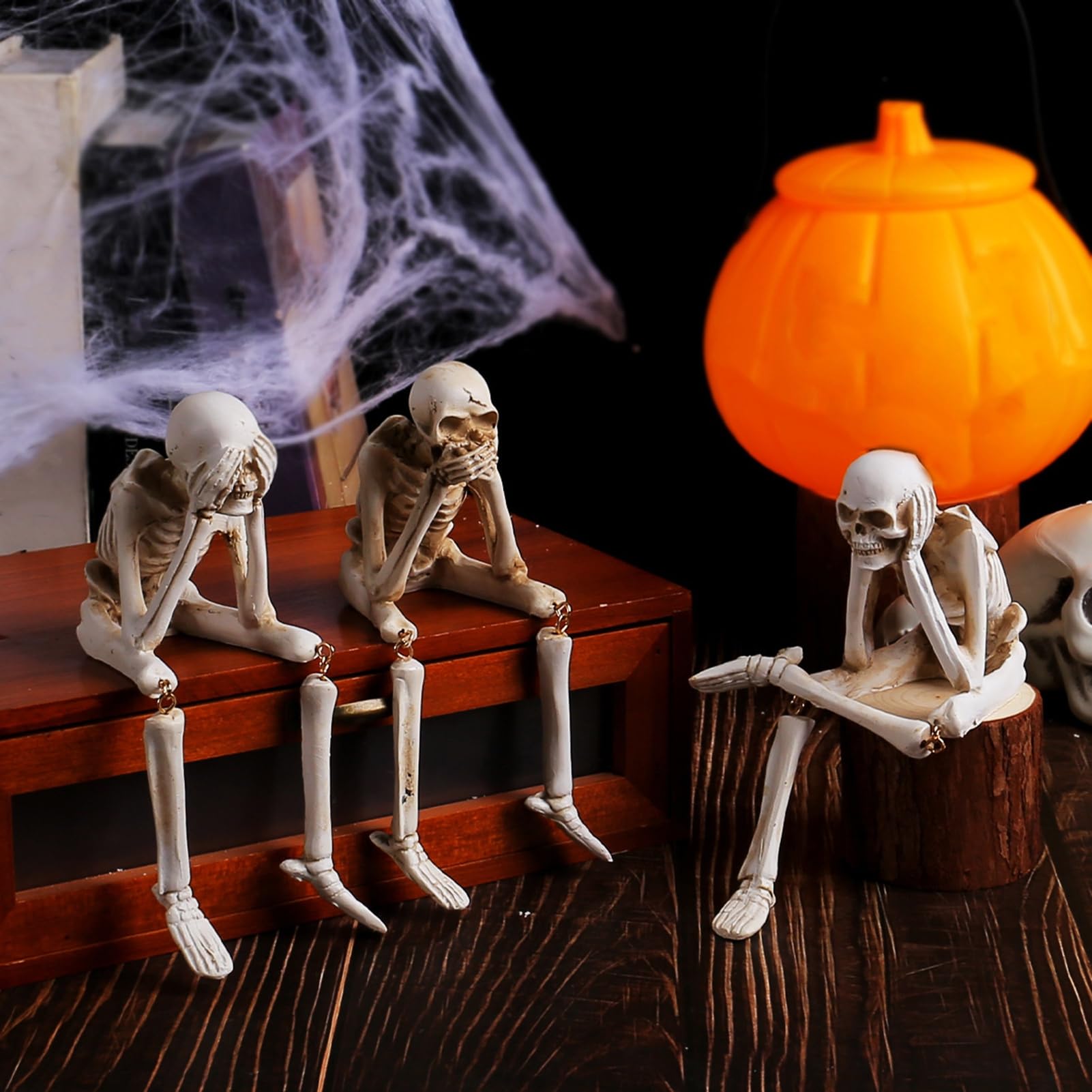 8Pcs Mini Halloween Hanging Skeletons - 6 Inch Plastic Jointed Figures For Haunted House Decor