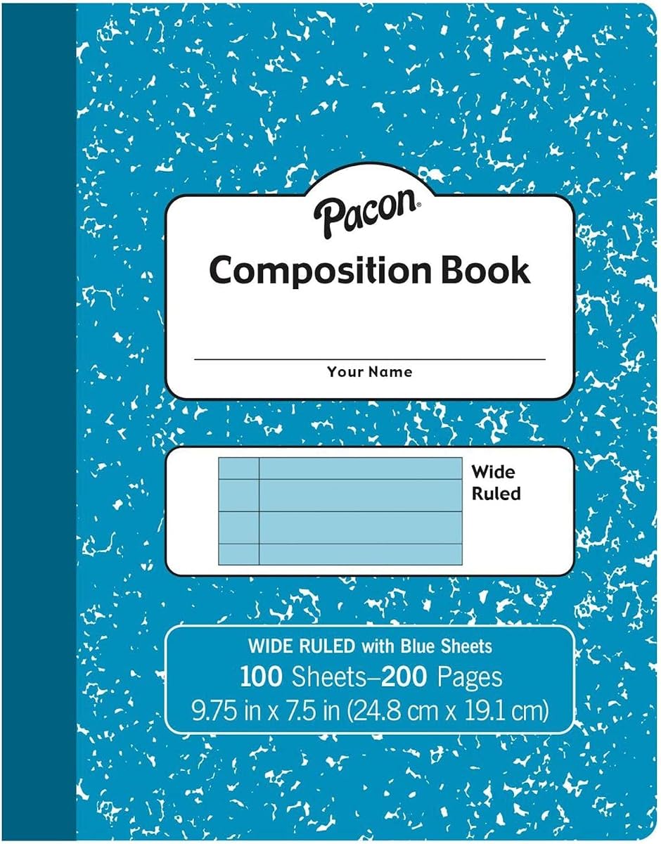 Pacon Pastel Composition Book, Blue Marble Cover, Light Blue Sheets, 3/8" Ruled, 9-3/4" x 7-1/2", 100 Sheets