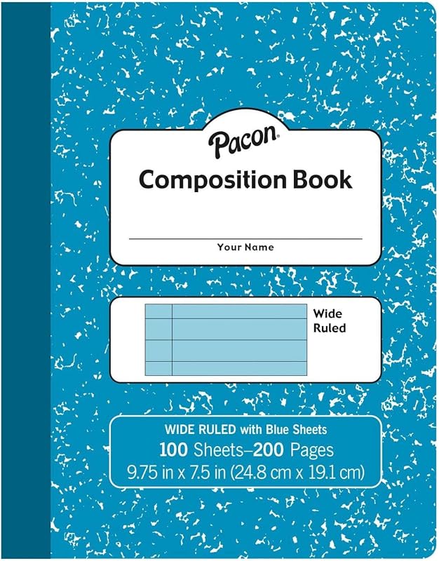 Pacon Pastel Composition Book, Blue Marble Cover, Light Blue Sheets, 3/8" Ruled, 9-3/4" x 7-1/2", 100 Sheets