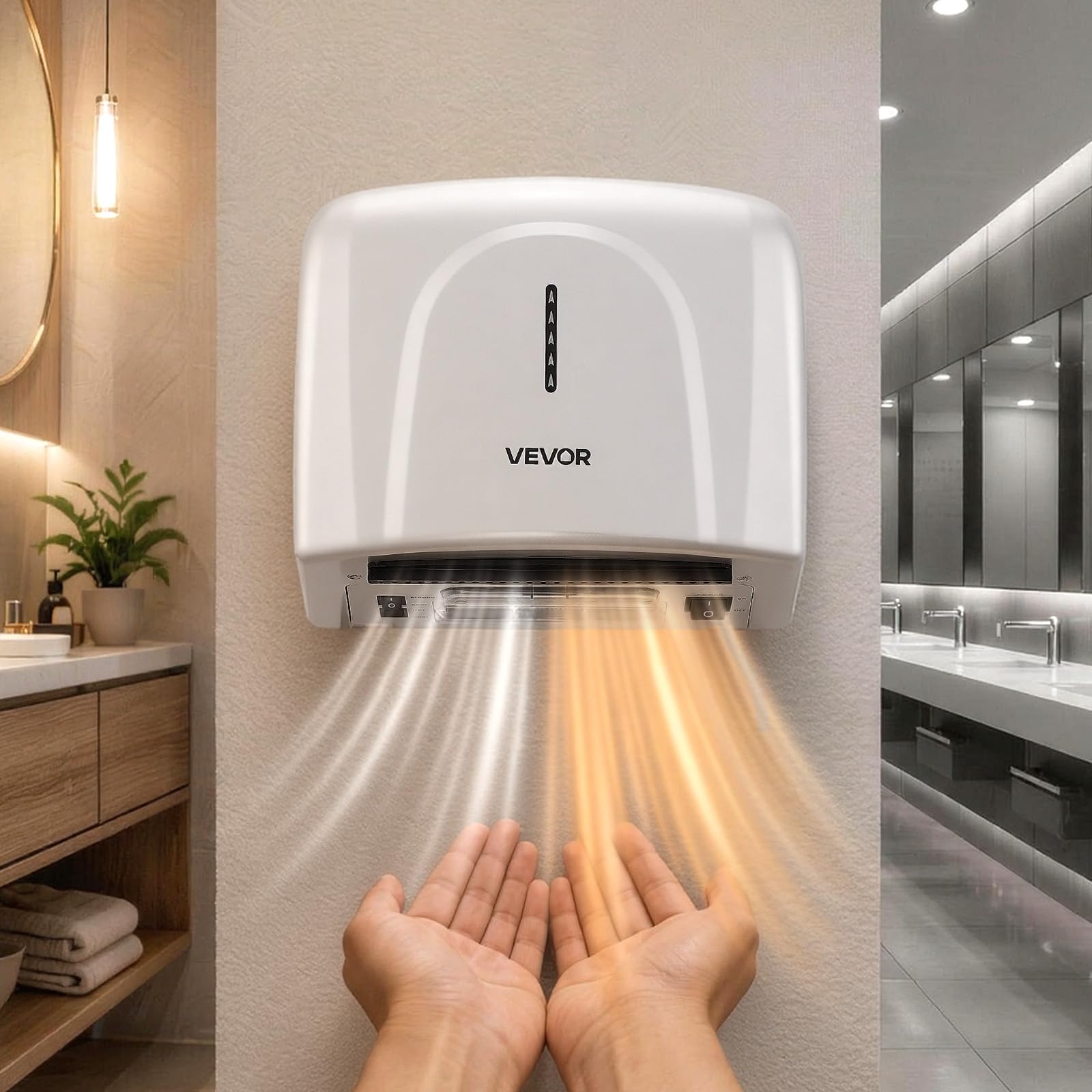 VEVOR Secador de Manos Automático de Velocidad 1300 W con Filtro HEPA | Secador de Manos de Aire Acero Inoxidable, Montaje en Pared para Baños Hoteles Aeropuertos Oficinas Hospitales Uso Comercial