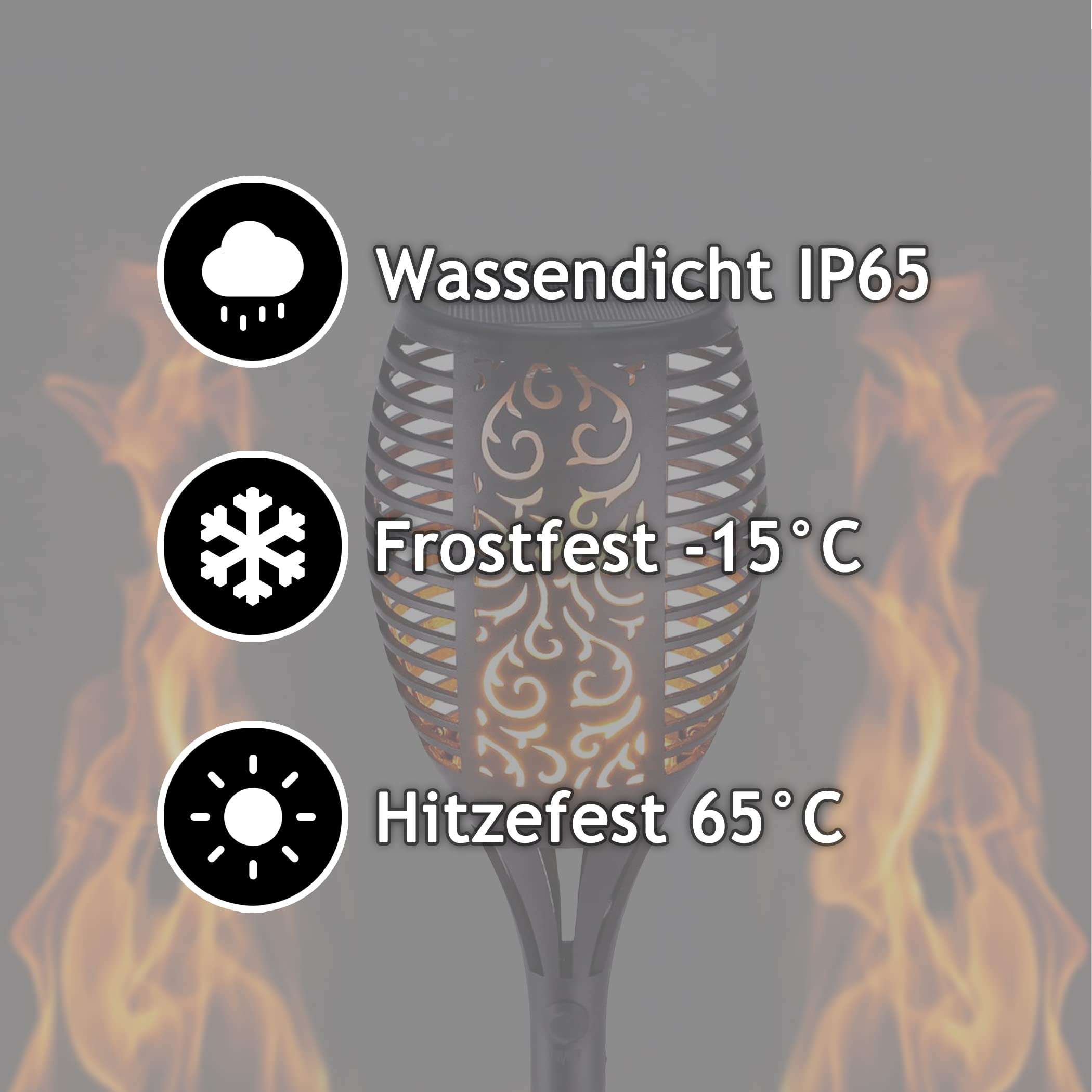 KUNSTIFY 4x Solarfackeln,Solarfackeln für außen flackernd, Gartenfackeln für draußen mit realistischem Flammeneffekt (4 Stück)