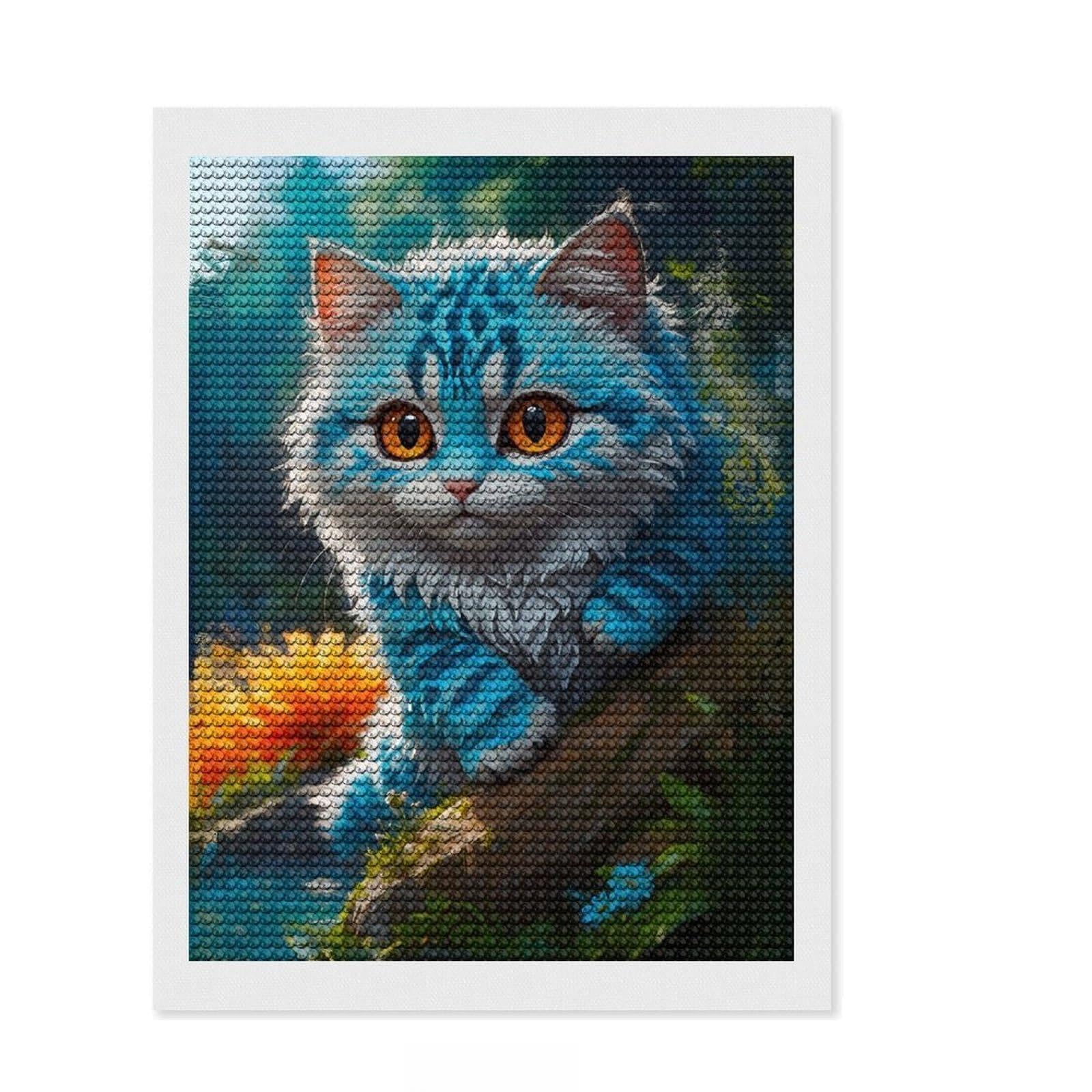 Junmoney Smiling Cat on The Rocks Diamond Painting Kit 12"x16", for Family Craft Time, Boho Decor, Calming Craft to Unwind, Birthday Gift