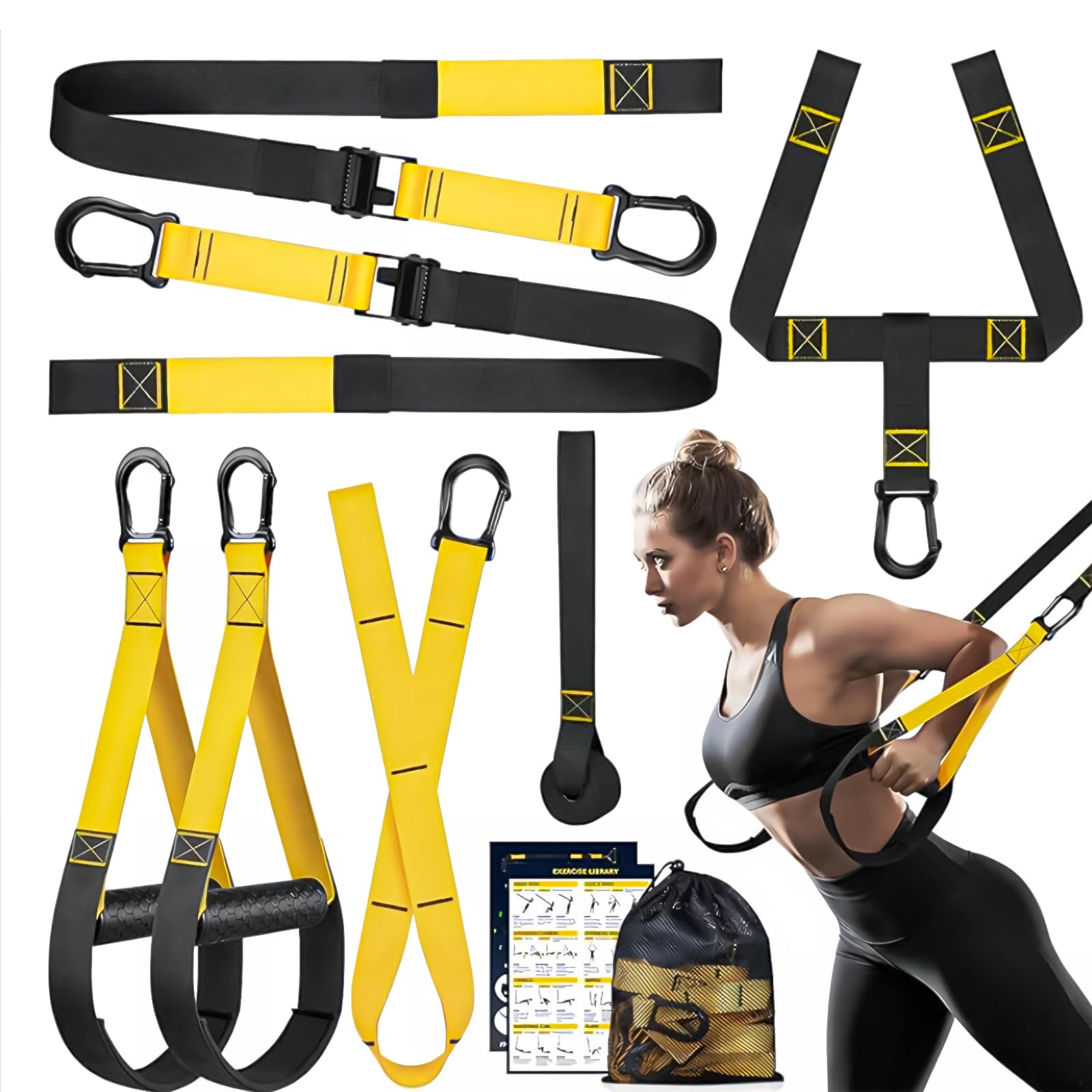 Bandas de entrenamiento de suspensión TRX1P - Correas de resistencia resistentes con nailon de alta resistencia, mosquetones de acero resistentes y ajustadores de bloqueo de barril, seguras