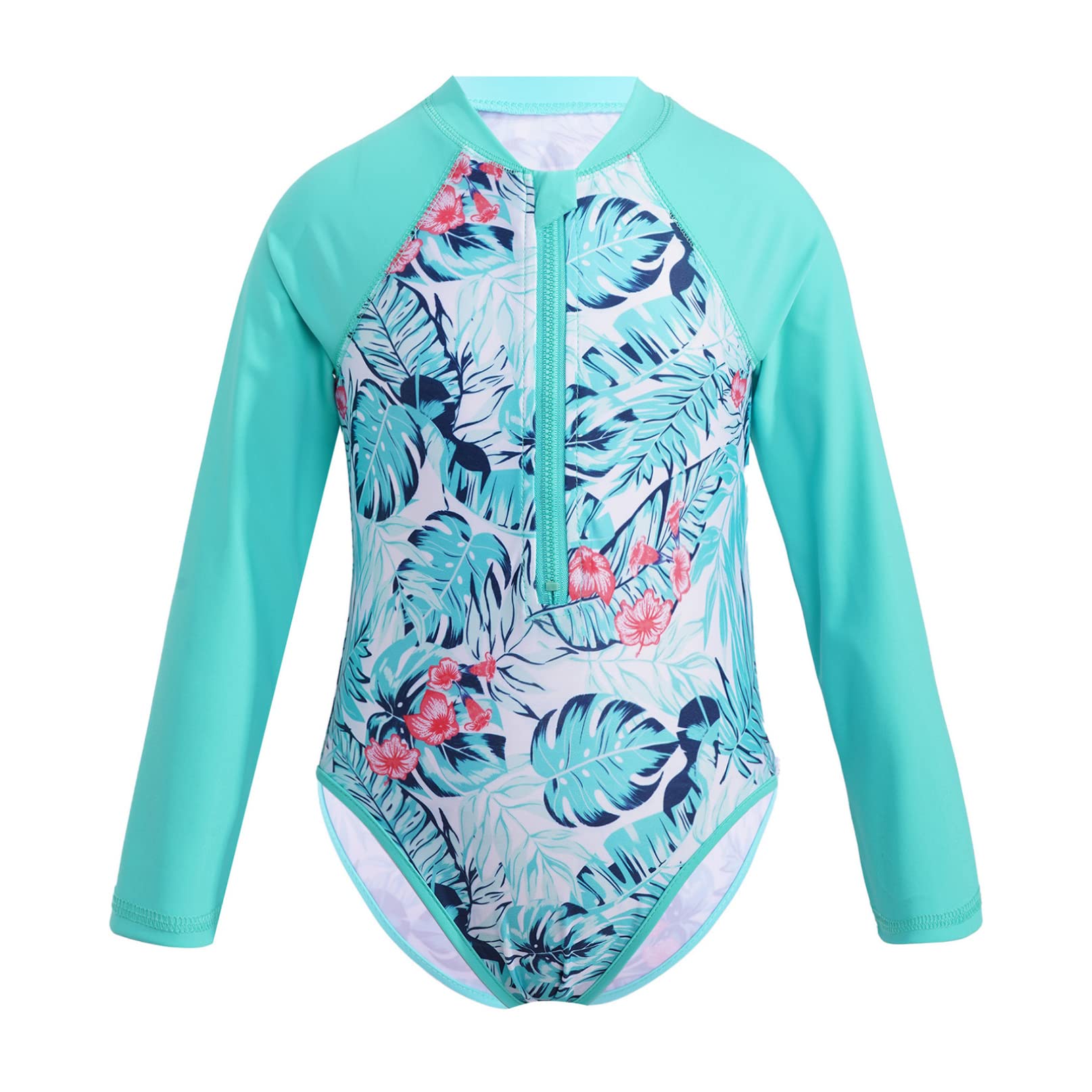 iiniim Traje de Baño Manga Larga Niña Protección Solar UV Bañador Estampado Palmera Ropa de Baño Verano Cremallera Rash Guard 3-16 Años