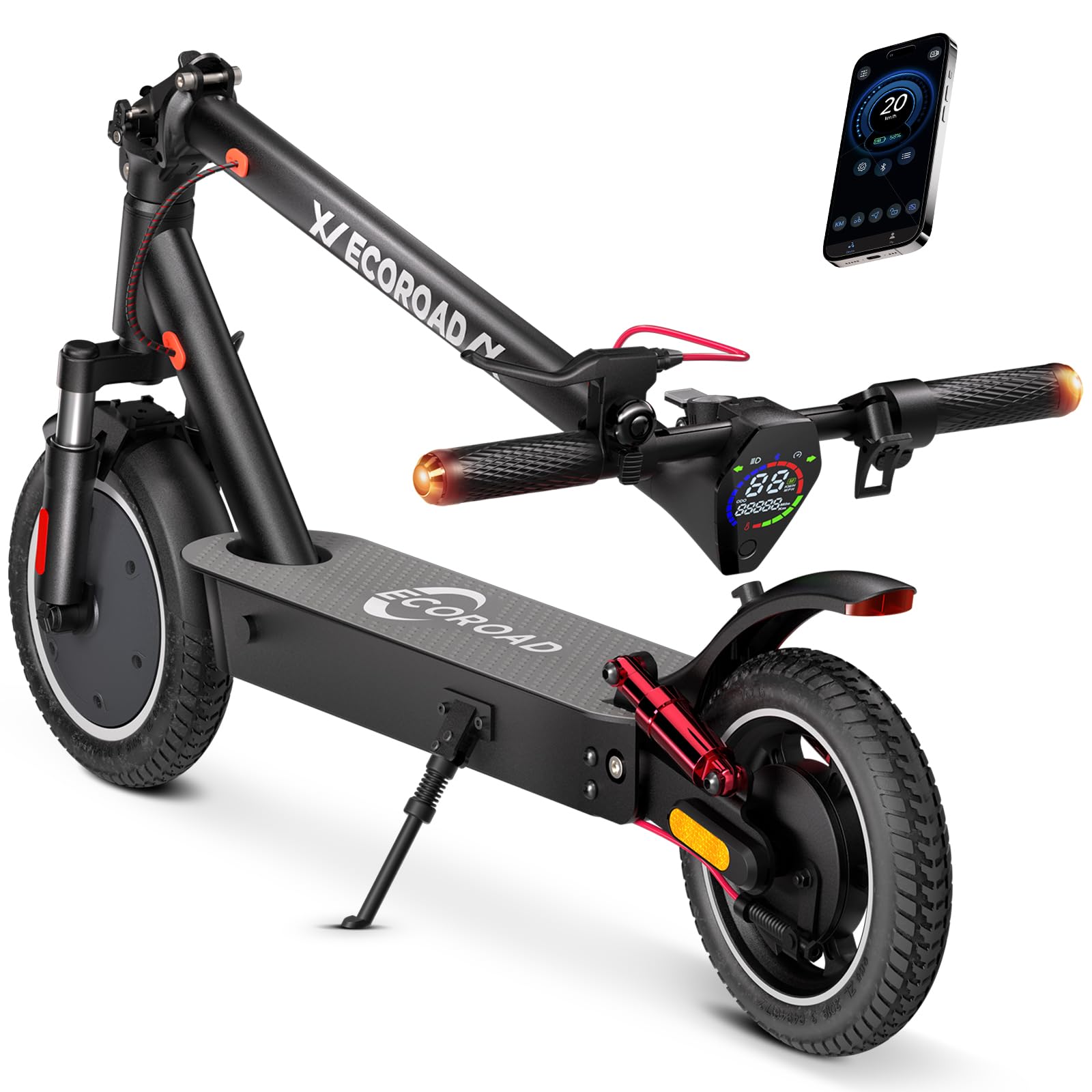 Electric Scooter, Up to 28 Miles Range & 25 MPH, 4 High-Performance Shock Absorbers, 500W Motor & 10" Solid Tires, Foldable Commuter Electric Scooter for Adults with Turn Signals, APP Lock