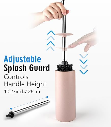 Miniatura 4 de Juego de escobilla y soporte de cerámica blanca mate, cerdas duraderas antiarañazos, mango largo de acero inoxidable, cepillo limpiador de inodoro