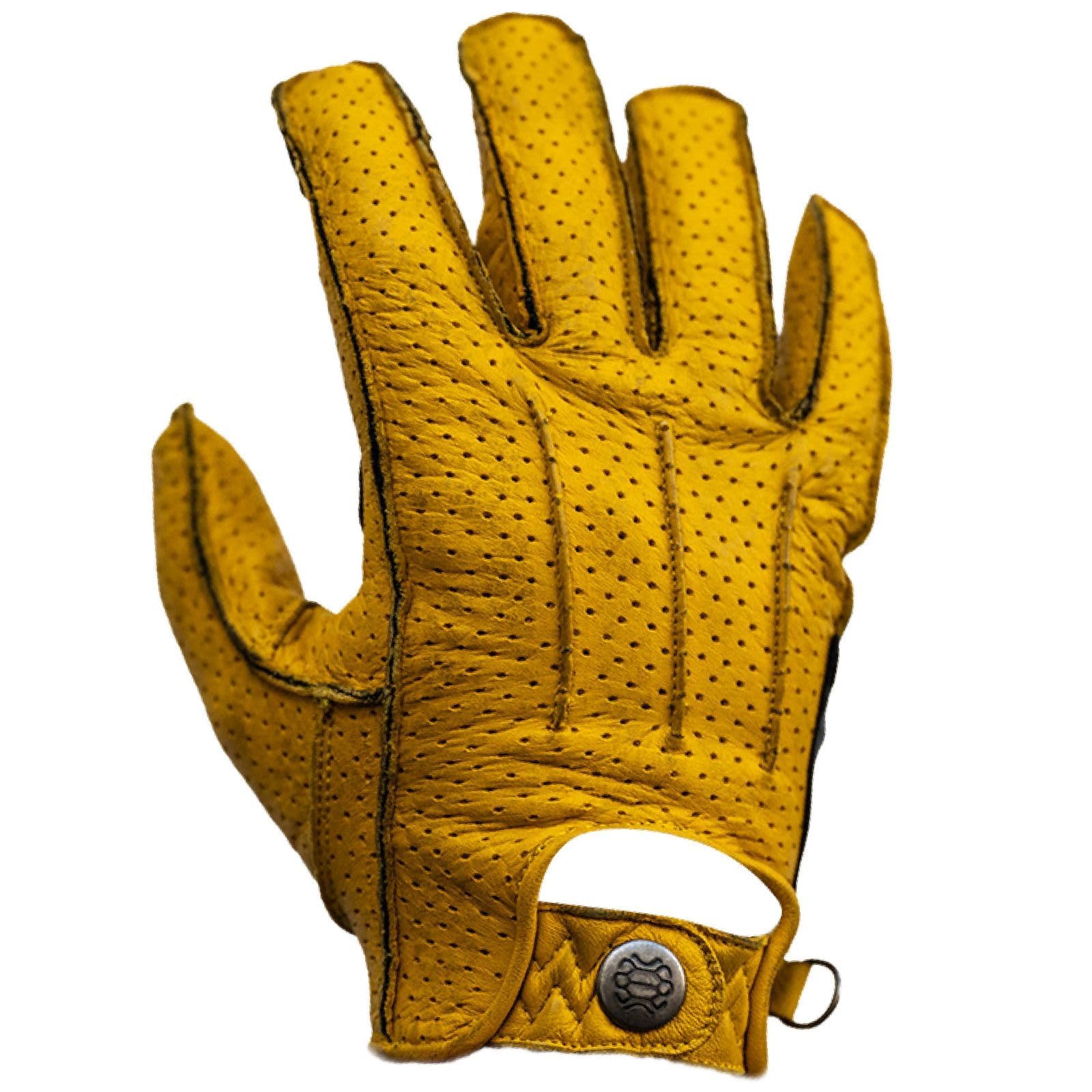 Mycl Turell Motorradhandschuhe Easy Rider Perforated - Motorrad Handschuhe Herr - Leder - Handschuhe Herren Motorrad gelöchert mit Aramid Verstärkung - Schlicht & Edel - Retro Vintage Look (Gelb, M)