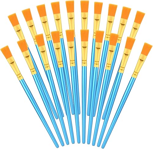 20 pinceles planos pequeños de pintura artística de 0.5 pulgadas de ancho, pinceles de pintura acrílica para acuarela, pinceles de pintura al óleo