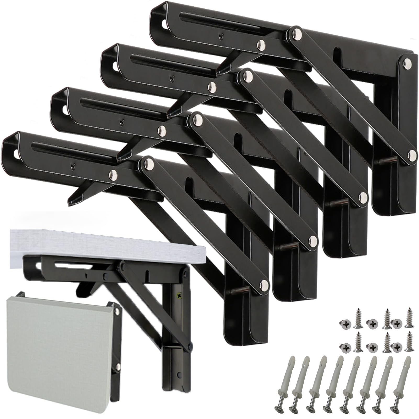 10 Inch Folding Shelf Brackets 4 Pack - 90° Lock Wall Mounted Collapsible