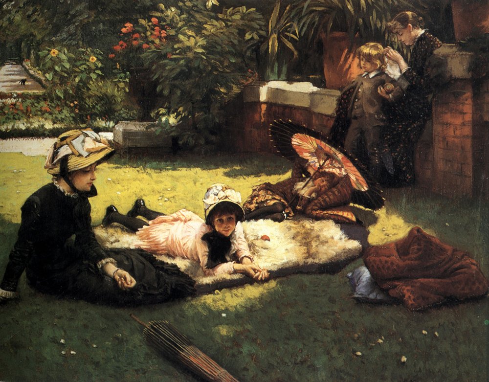 Toile James Tissot In the Sunshine encadree marron pour illuminer votre salon ou votre bureau