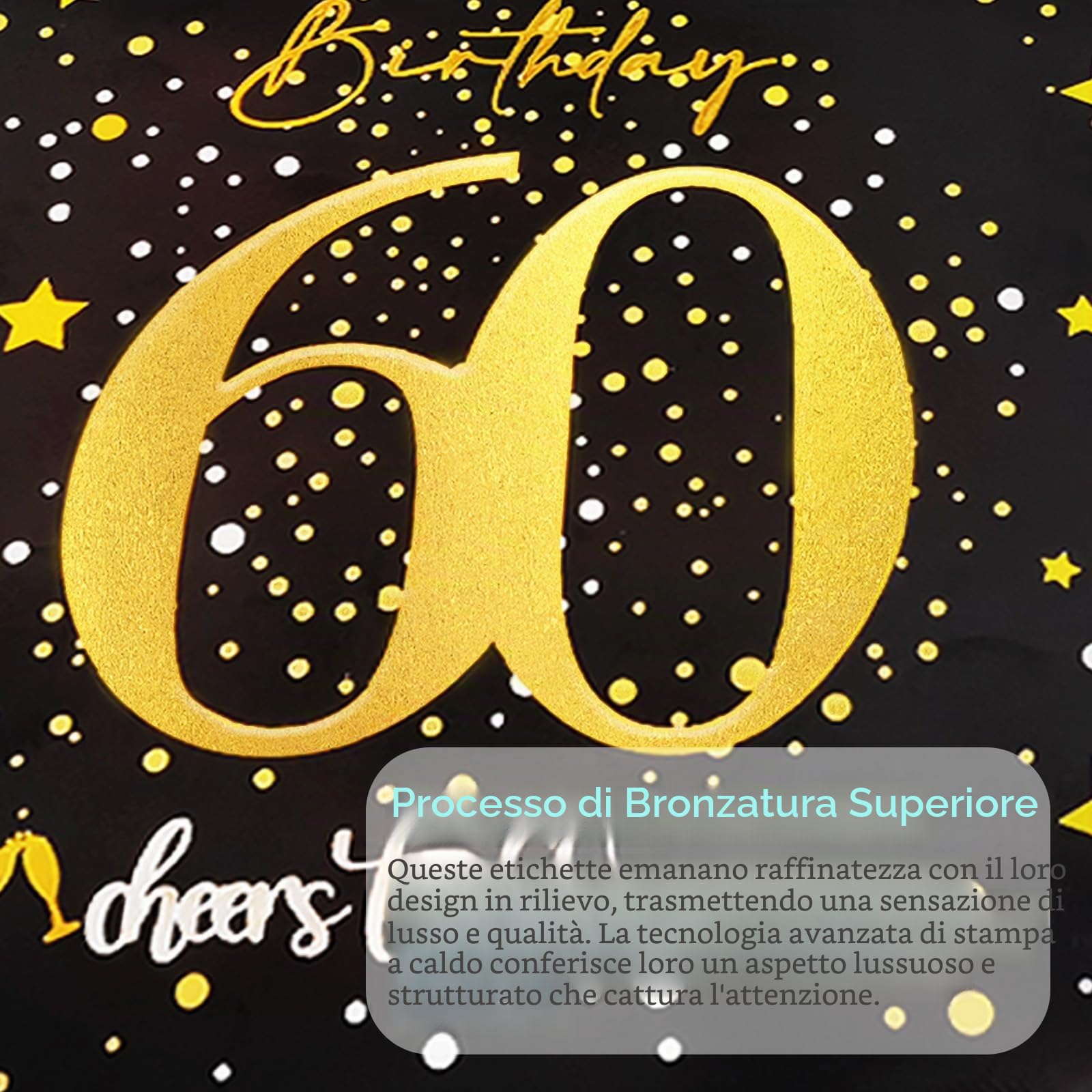 Sugeru 4 pezzi - Etichette per bottiglie per 60° compleanno e fiocchi regalo | Etichette per vino personalizzate autoadesive per spumante e vino spumante | Decorazioni per 60° compleanno, regalo