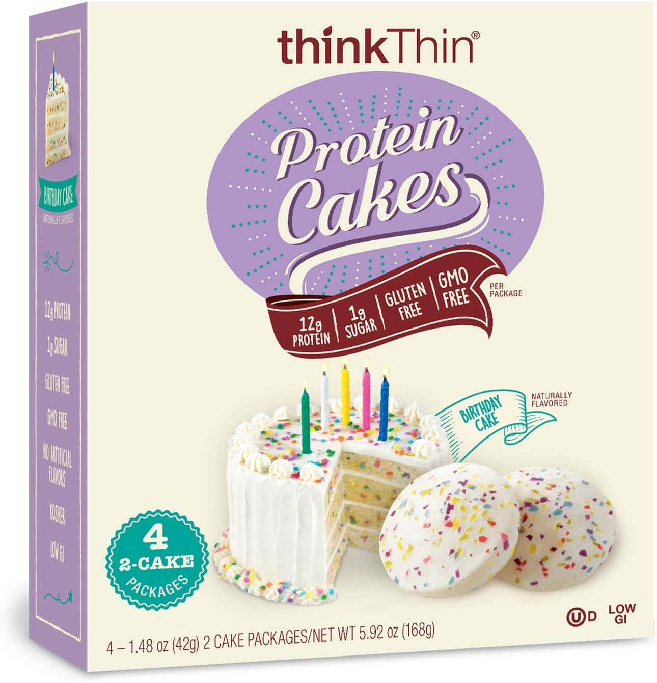 thinkThin Birthday Cake Flavored Protein Cakes 5.92oz(1.48oz x 4), pack of 1