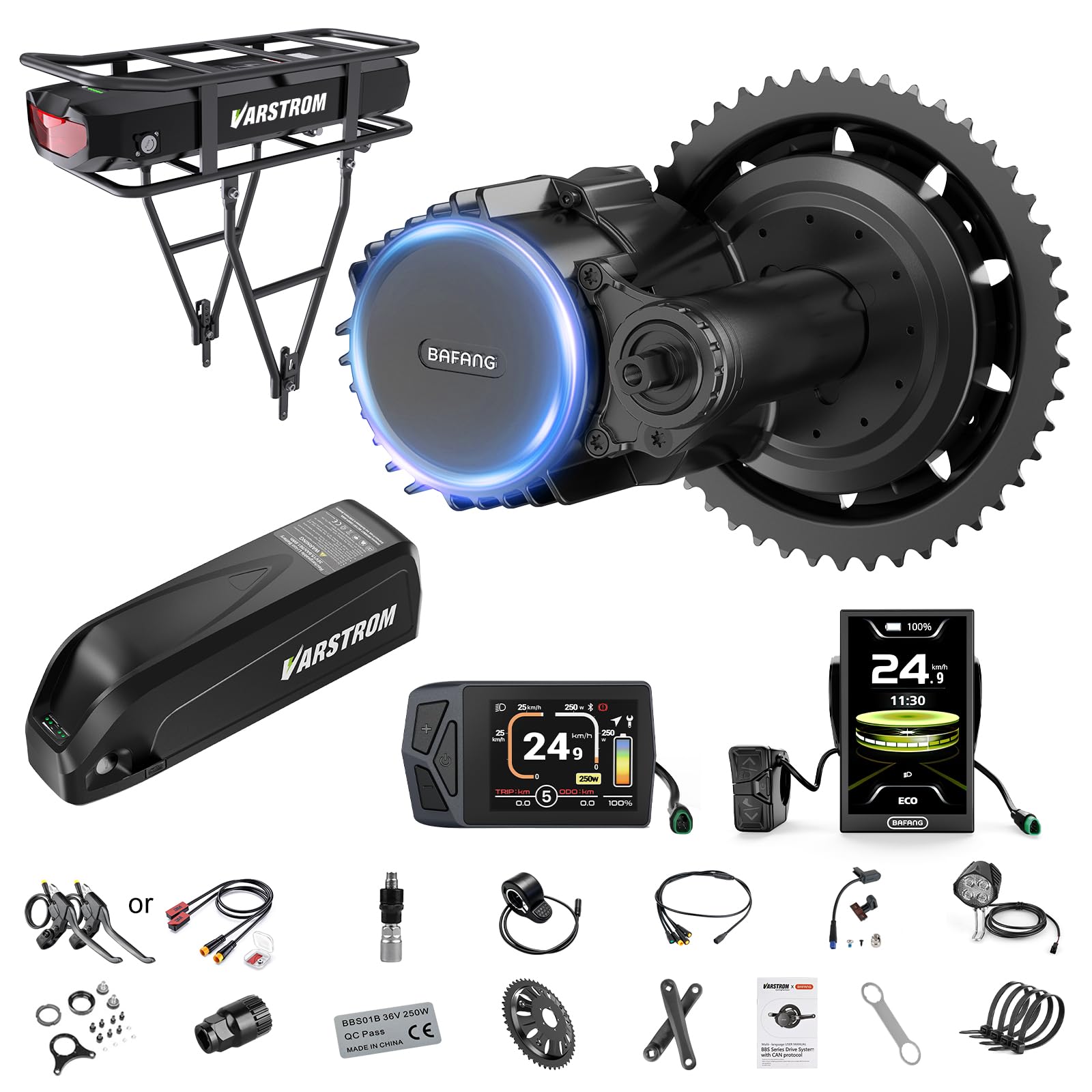 BAFANG Kit Conversion Bicicleta Eléctrica, Mid Motor BBS02B BBS02B BBS-HD | BAFANG Bicicleta Eléctrica DIY, 36V/48V/52V 250W Equipado con Pantalla LCD y Batería