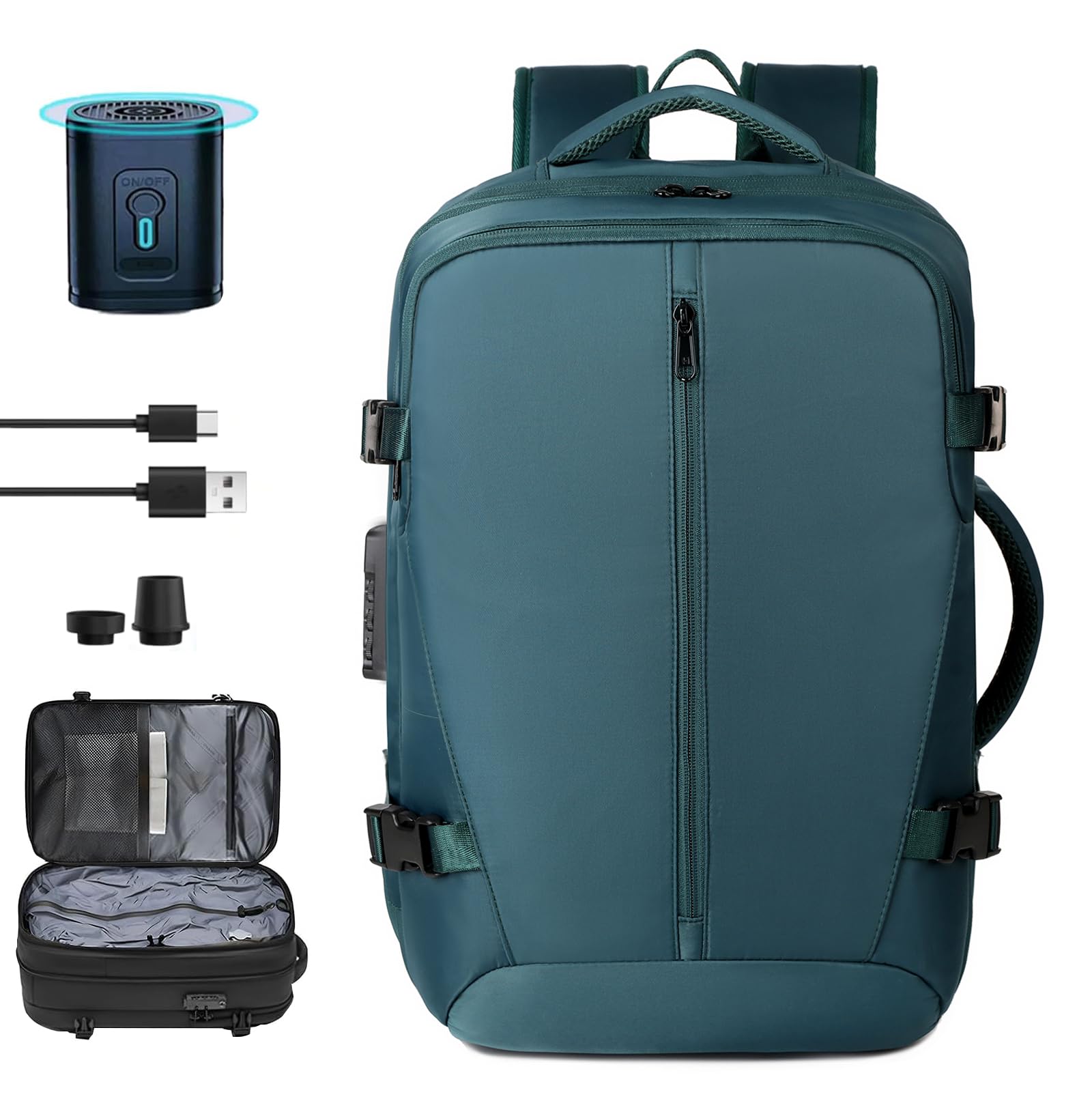 Sac A Pain Sac A Dos Sous Vide De Voyage Cabine Avion Avec Pompe Électrique U2013 Sac De Compression Avec Airbag, Bagage à Main Imperméable Anti-vol, Homme Femme (Bleu Sac Voyage Sous