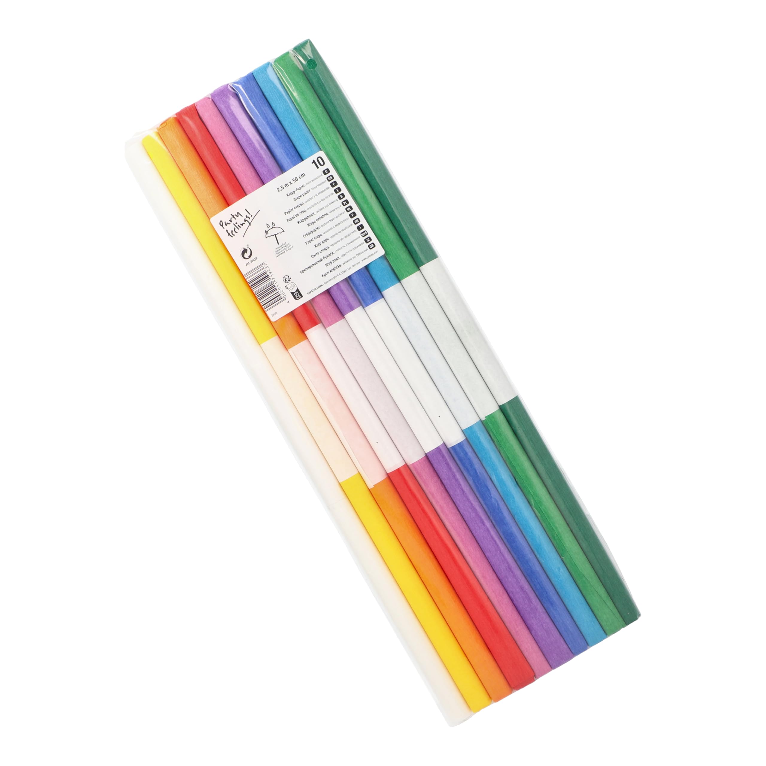 PAPSTAR, 10 feuilles de papier crépon de 2,5 m x 50 cm, couleurs assorties, imperméables