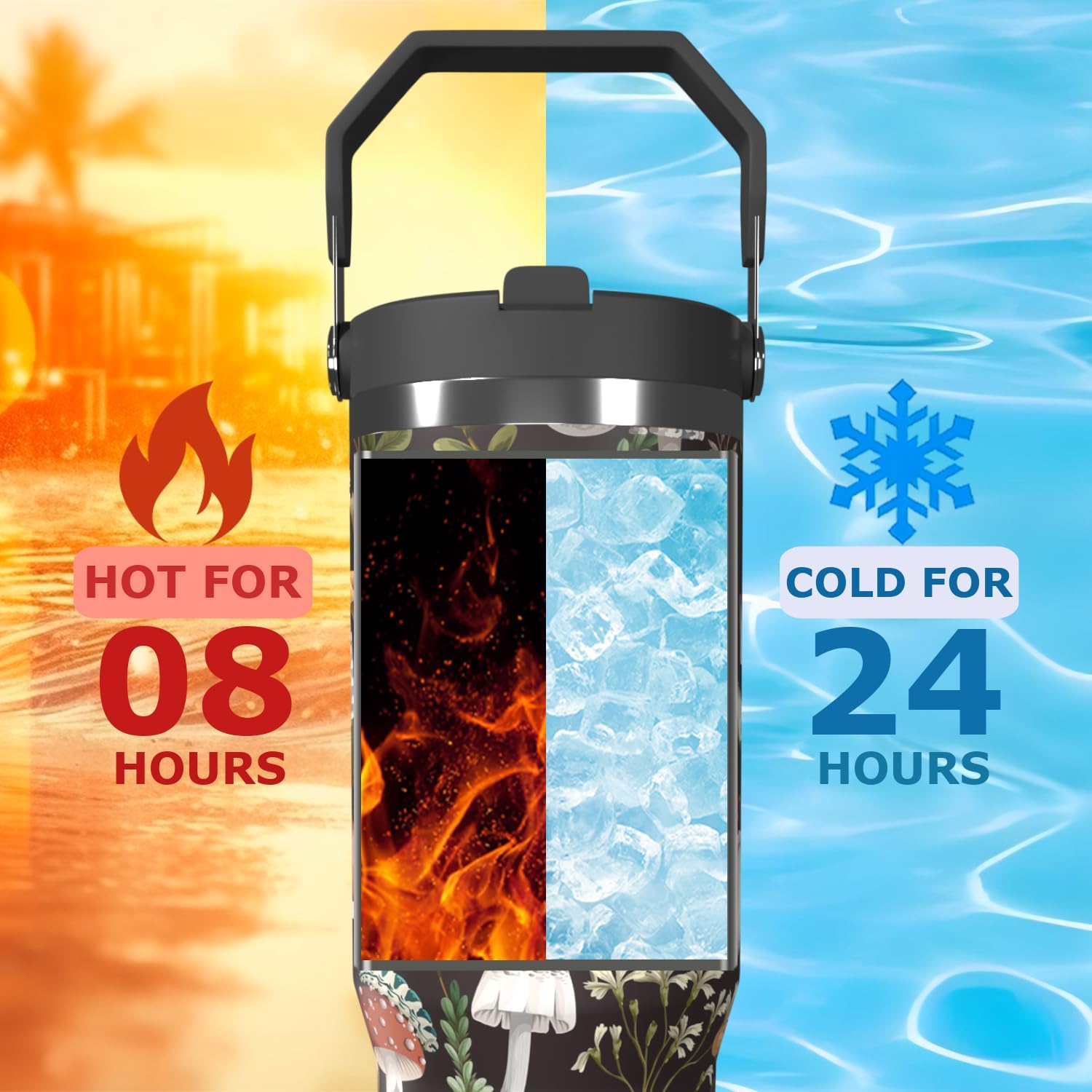 Mushroom Tumbler with Top Handle Lid and Straw Insulated Water Bottle with Travel Mug for Cars Cup Coffe Mugs for Men Women Drink Hot and Cold (Insect, 30oz) - Image 4