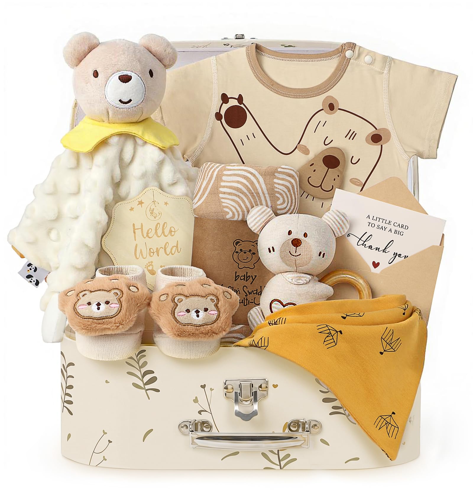 Set Regalo Neonato Nascita, Regalo Nascita per Bimbo e Bimba | Pagliaccetto Neonato, Doudou Neonato con Massaggiagengive, Calzini Neonato, Bavaglino, Sonaglio Neonato e Biglietto Auguri