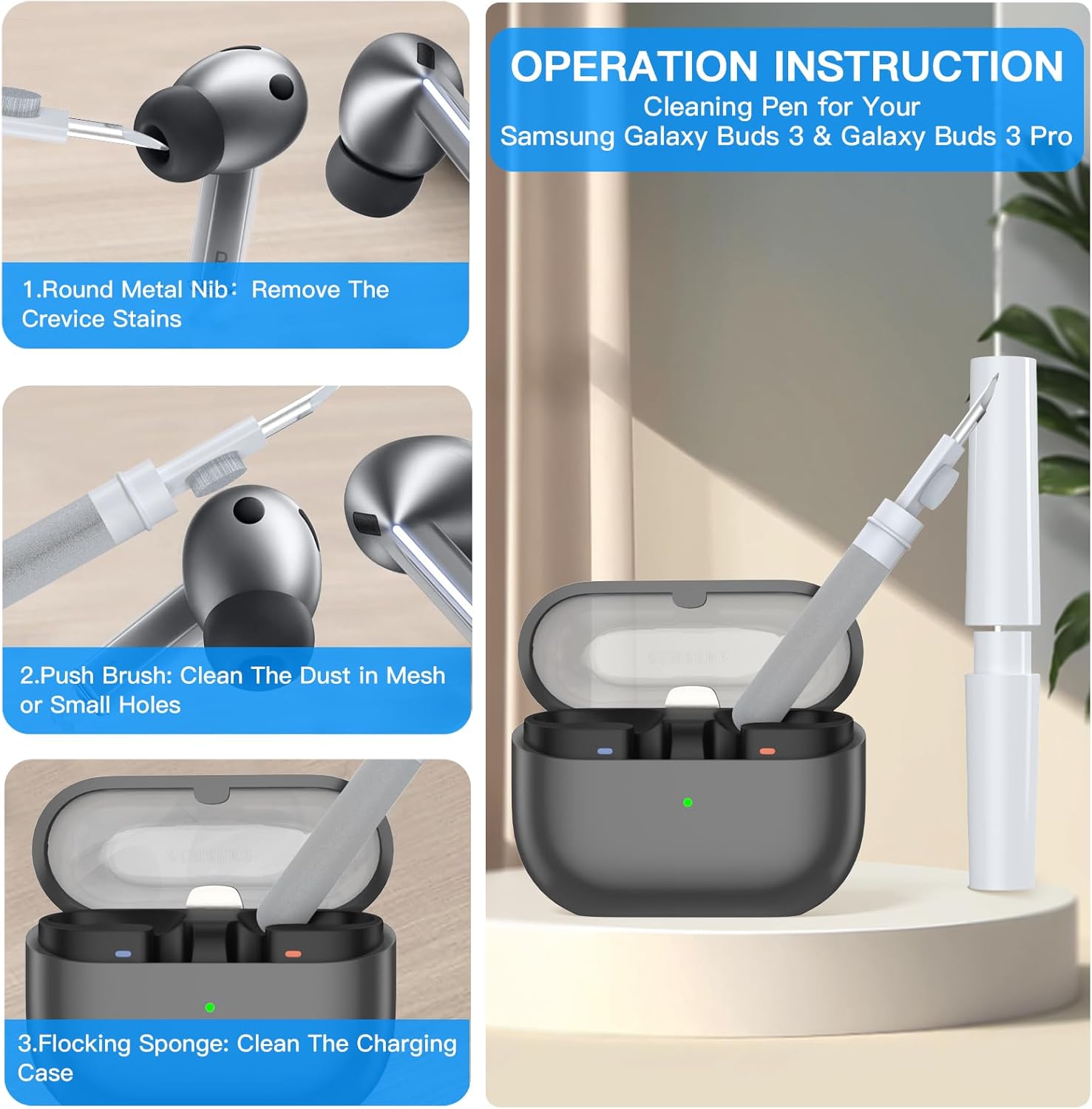 for Galaxy Buds 3 FE (2025) & Buds 3 Pro & Galaxy Buds 3 Clear Case Cover with Secure Lock Shockproof Protective for Samsung Galaxy Buds3 & 3Pro with Cleaning Kit& Keychain (Clear Blue) - Image 7