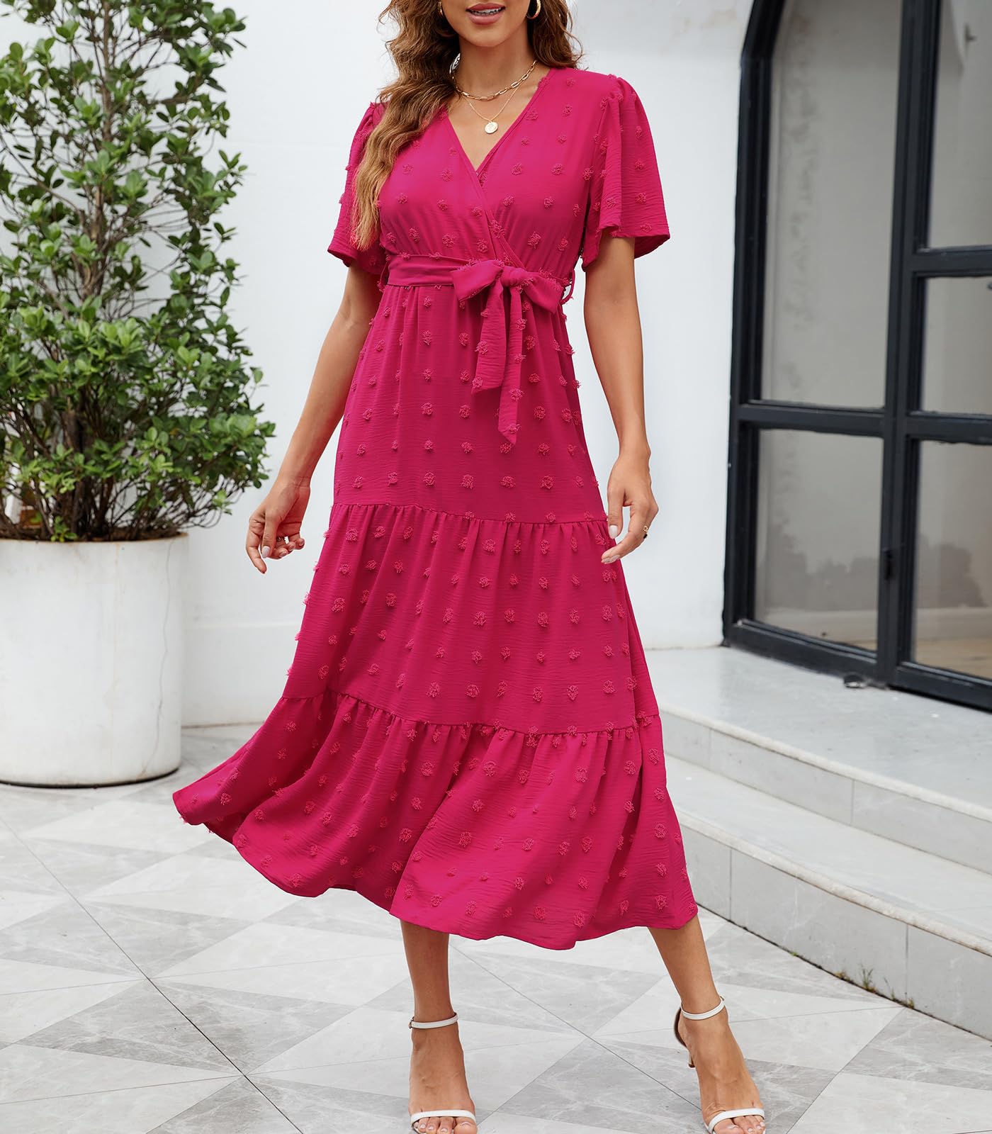 Estiti Casual da Donna Vestiti Estivi Eleganti Vestito Casua V Manica Corta Abiti da Donna Vestito Estivo Lungo