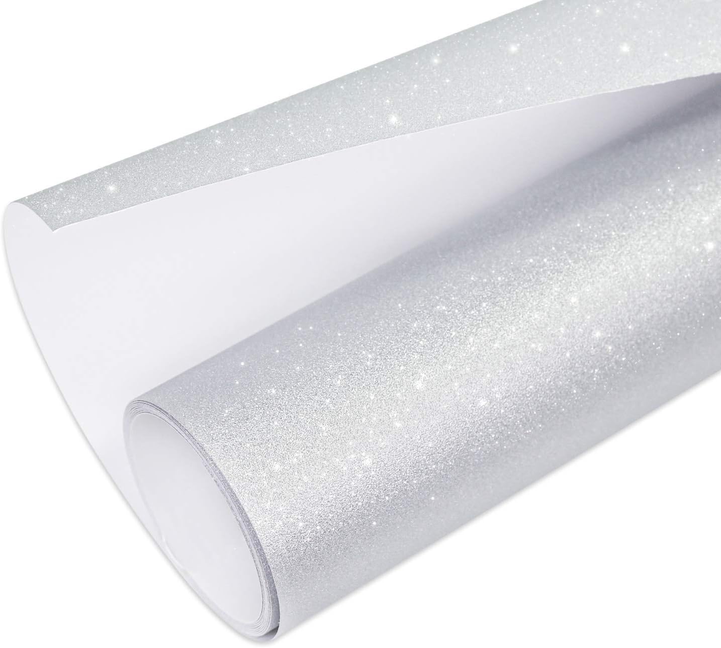 VINYL FROGShimmer Adhesive Vinyl 12"x60" Silver Glitter Craft Permanent Vinyl for Craft Cutter for Home Decor