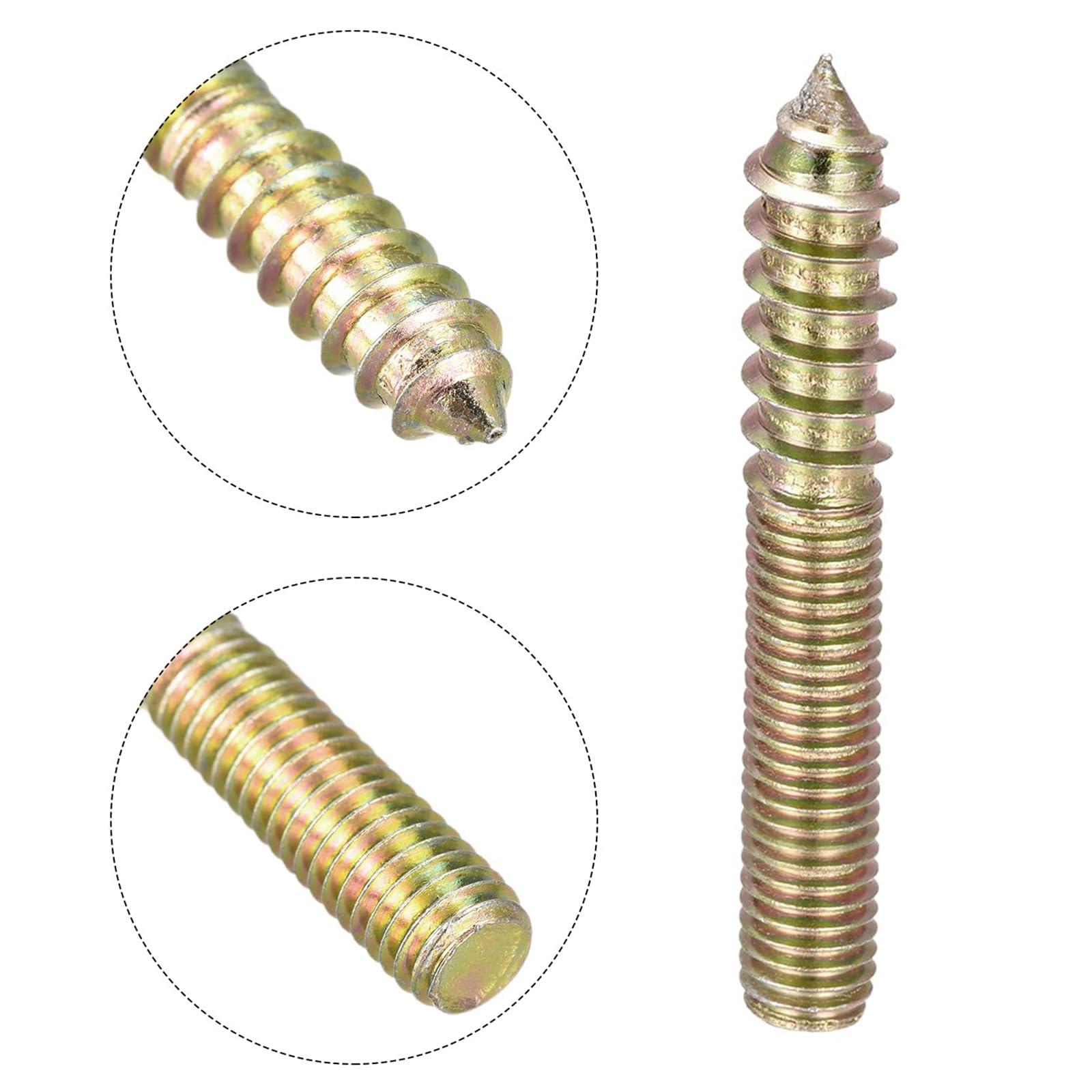 TOP-VIGOR 8Pcs Hanger Bolts, M10x70mm Double Headed Bolts Self Tapping Screw, Double Ended Dowel Screws, Screw Dowels Hanger - Image 4