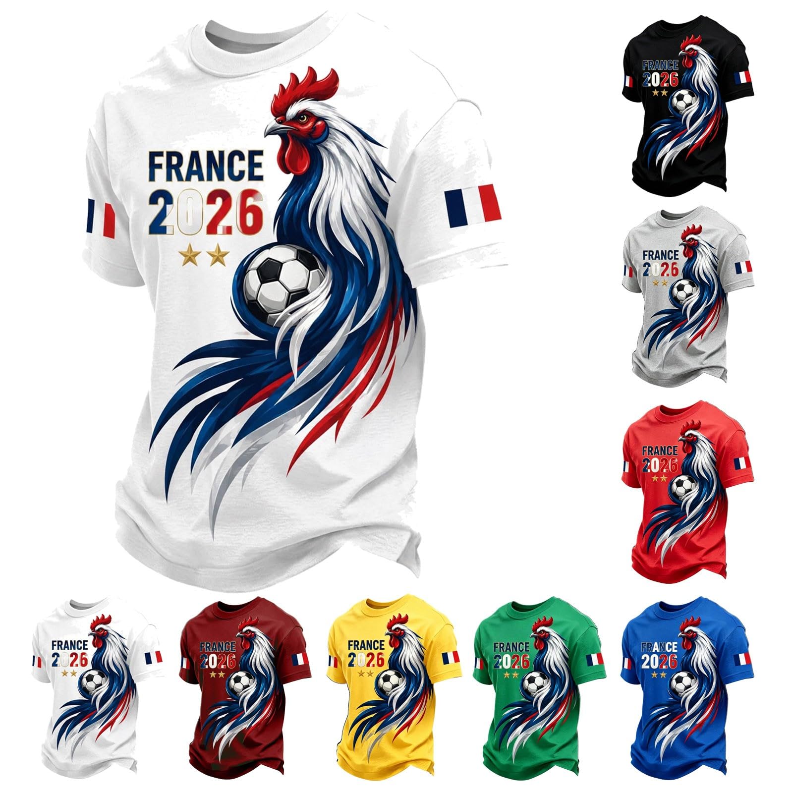 Maillot De Foot Homme,T-Shirt Graphique à Manches Courtes France – T-Shirt DéContracté avec EmblèMe Et Imprimé Accrocheur