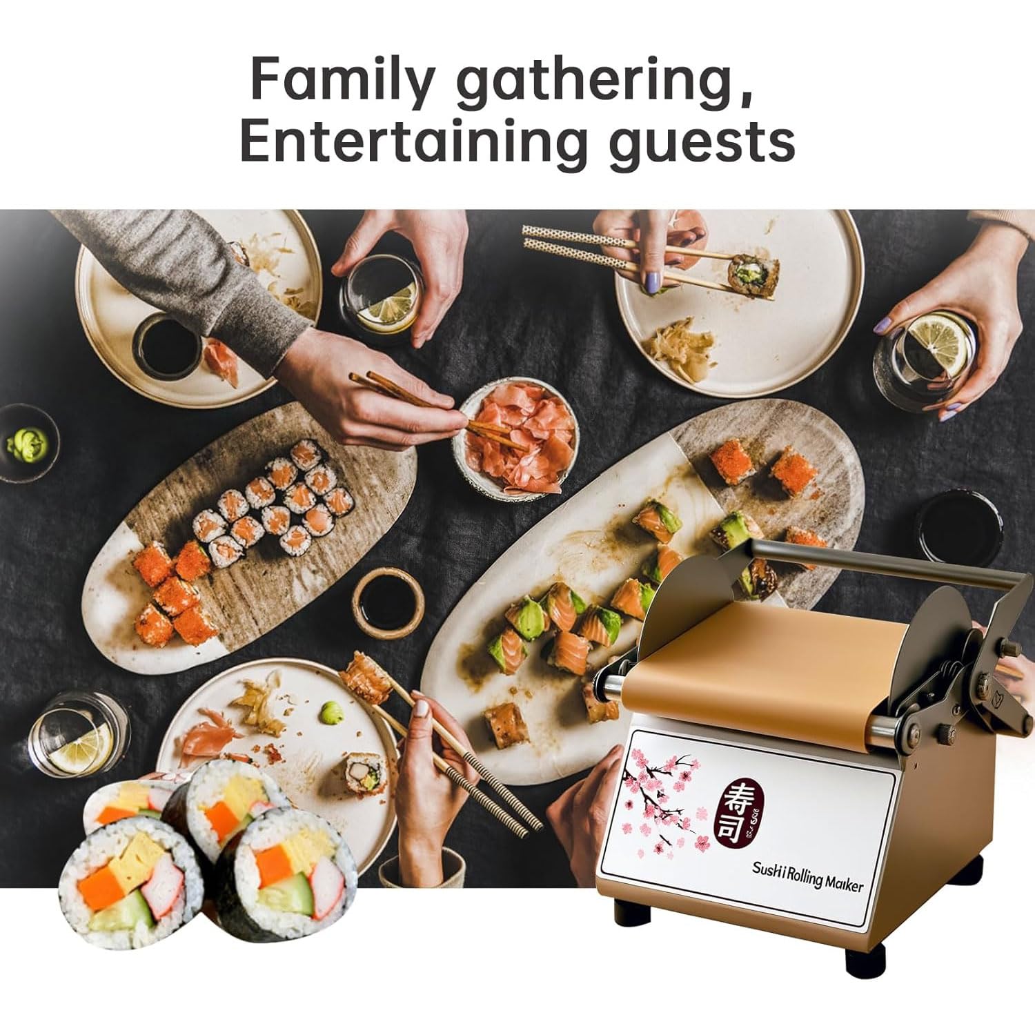 Manuelle runde Sushi-Rollmaschine, DIY Edelstahl Sushi Roller, Reis und Algen Wrapping Tool für Küche, Restaurant, Snackbar, Hotel