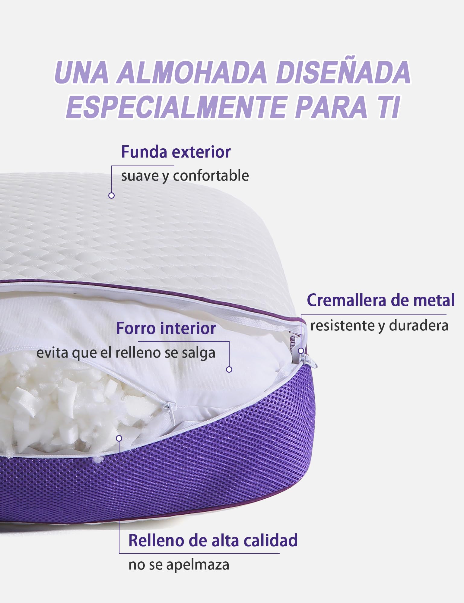 BPC Pack 2 Almohadas 50x75 cm de Espuma Viscoelástica, Memory Foam para Dormir con Altura Ajustable, Almohada Cervical Ergonómica, Transpirable e Hipoalergénica