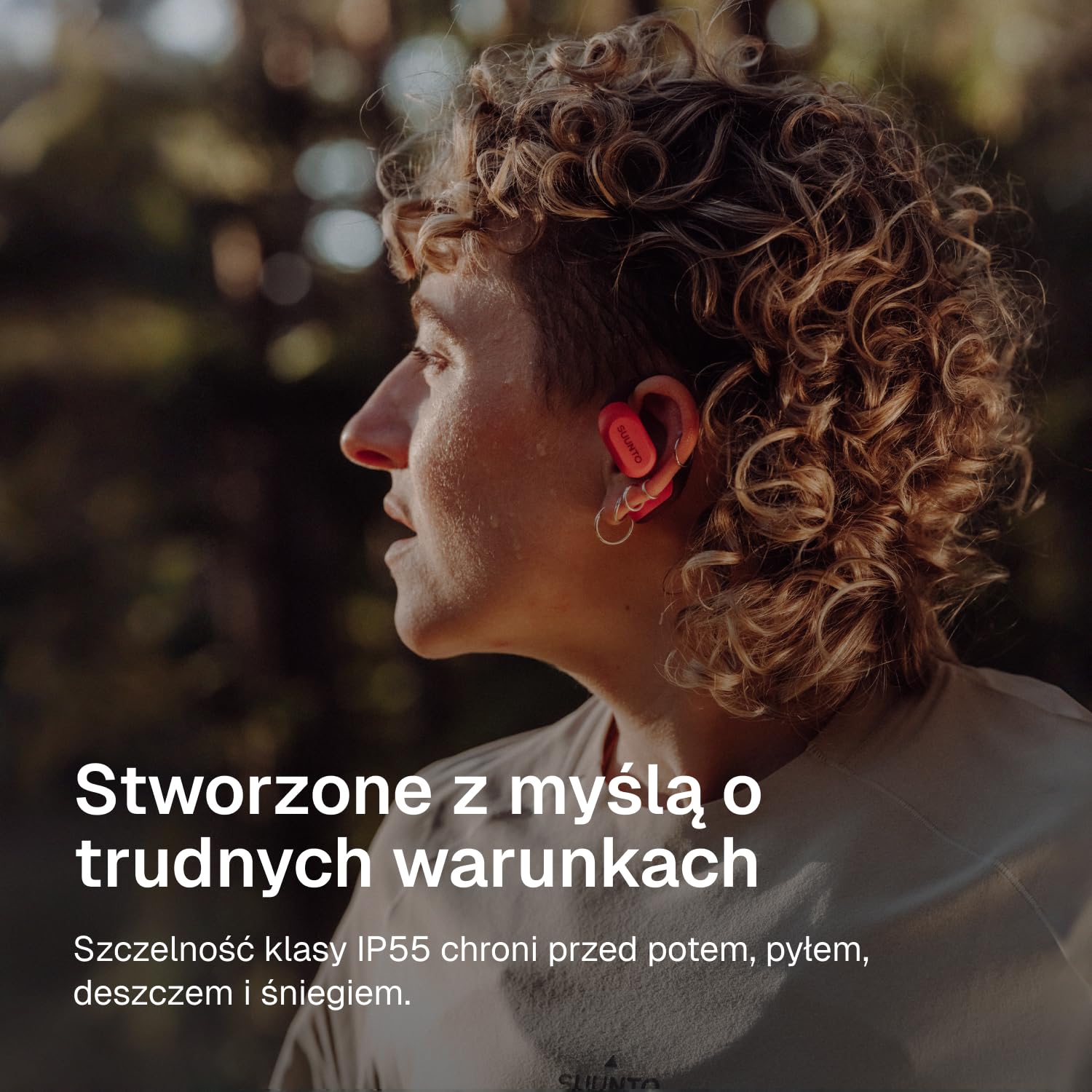 SUUNTO Spark – sportowe słuchawki douszne typu Open Ear, lekkie i wygodne, wodoodporność IP55, do 36 h odtwarzania, Bluetooth 5.4, sterowanie ruchem głowy – do treningu i codziennej aktywności.