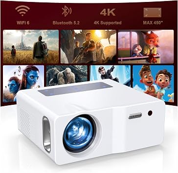 Native 1080P 5G WiFi Bluetooth Projector, 1200ANSI Portable Outdoor Movie Projector, 4K Supported, 450" Display Video Projector for Home Theater, Compatible with TV Stick Smartphone/HDMI/USB White