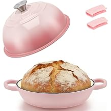 Dutch Oven for Bread Making - 26cm Enamelled Cast Iron Sourdough Dutch Oven with Moisture-Lock Lid, 5QT Round Casserole Dish for Artisan Bread Baking, Stews & Roasting, Oven Safe 260 C - Pink