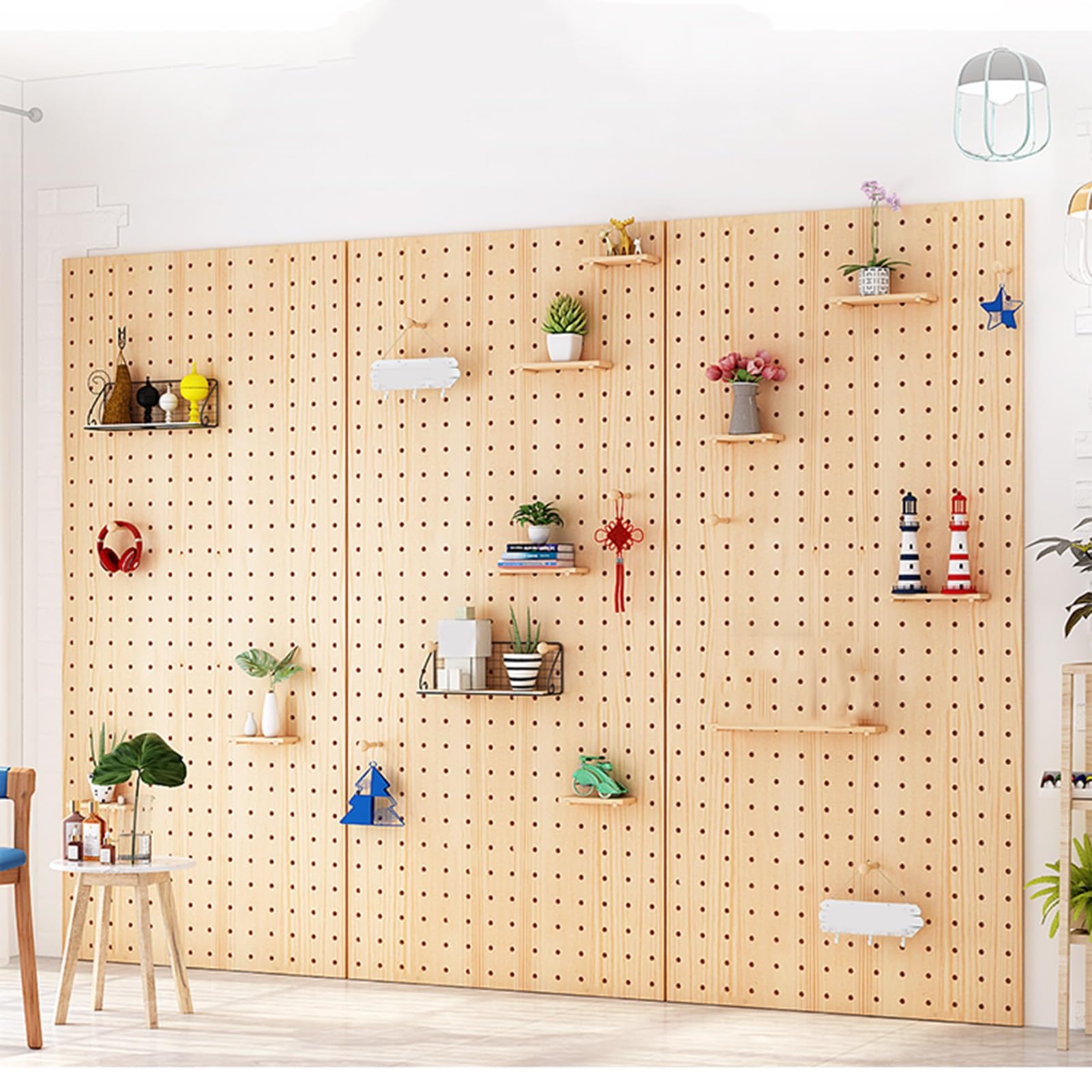 Tablica perforowana Mount Display, tablica perforowana z drewna, modułowy organizer ścienny Peg Board, panele do przechowywania i wyświetlania DIY, pudełka do przechowywania rękodzieła, rega