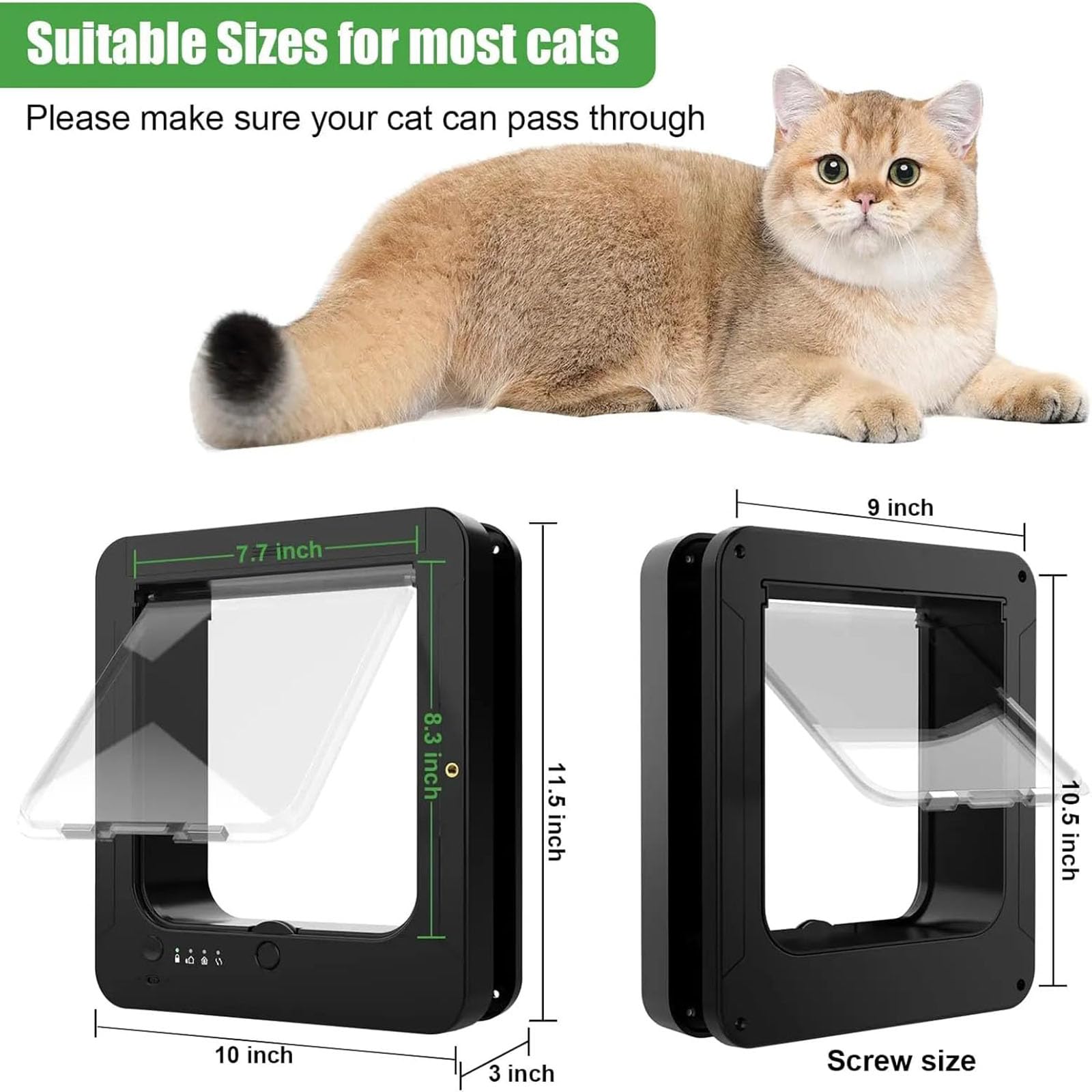 Chatière à Puce électronique - Chatière Intelligente - Entrée sélective - avec 2 Colliers à capteurs et 1 télécommande - Chatière à Puce électronique pour Chats et Petits Chiens White