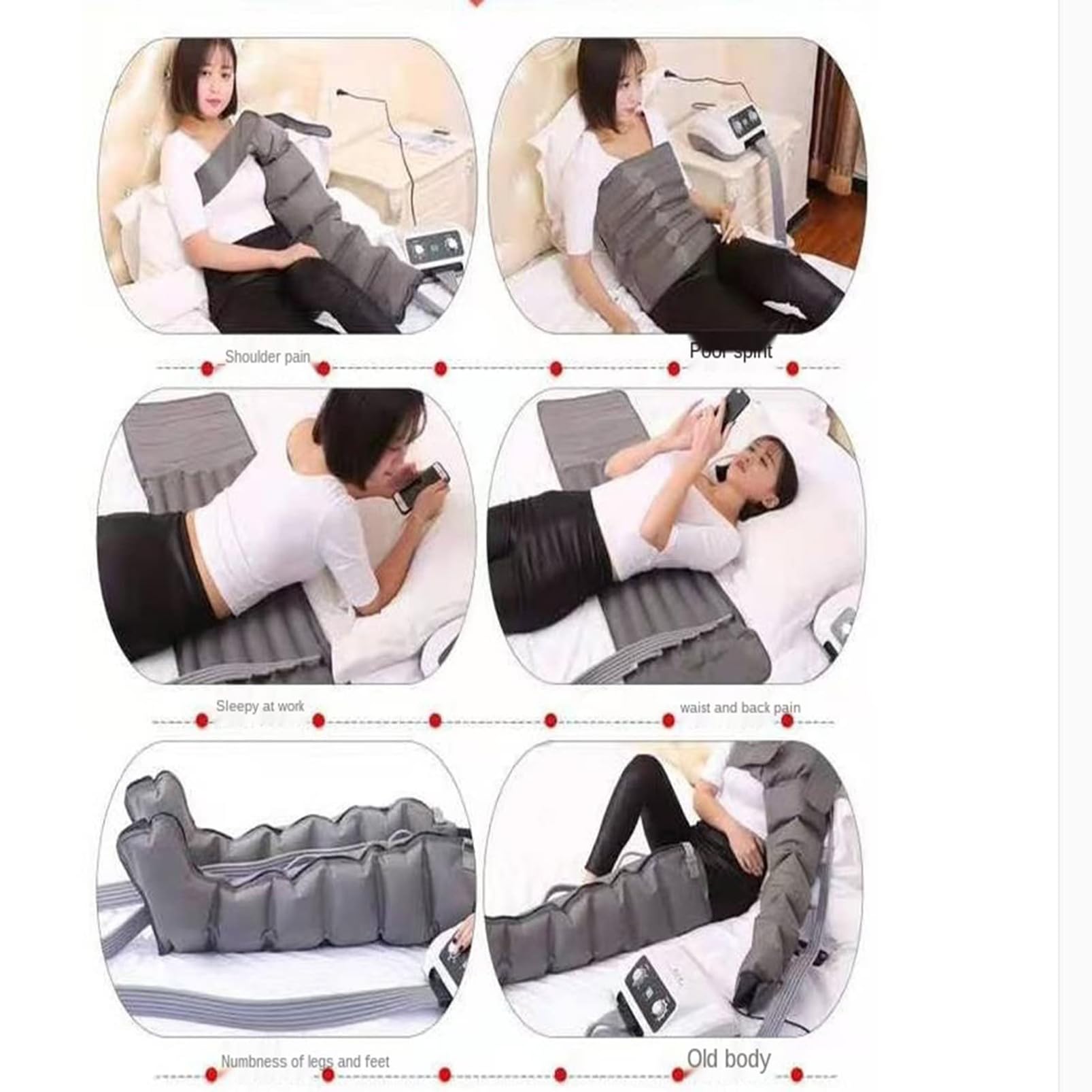 Botas de recuperación con masajeador de compresión de aire para piernas, cintura y brazos, relajación muscular, presoterapia de cuerpo completo, rehabilitación y fisioterapia (6 cavidades estánda