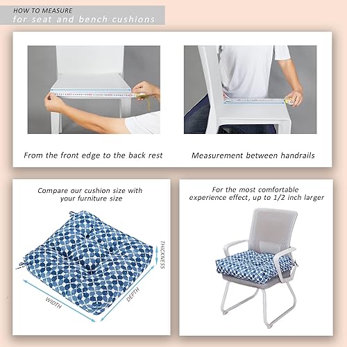 Miniatura 7 de JMGBird Cojín para silla de exterior, paquete de 2 cojines de asiento de patio de 19 x 19 pulgadas con lazos para muebles de patio, sillas,
