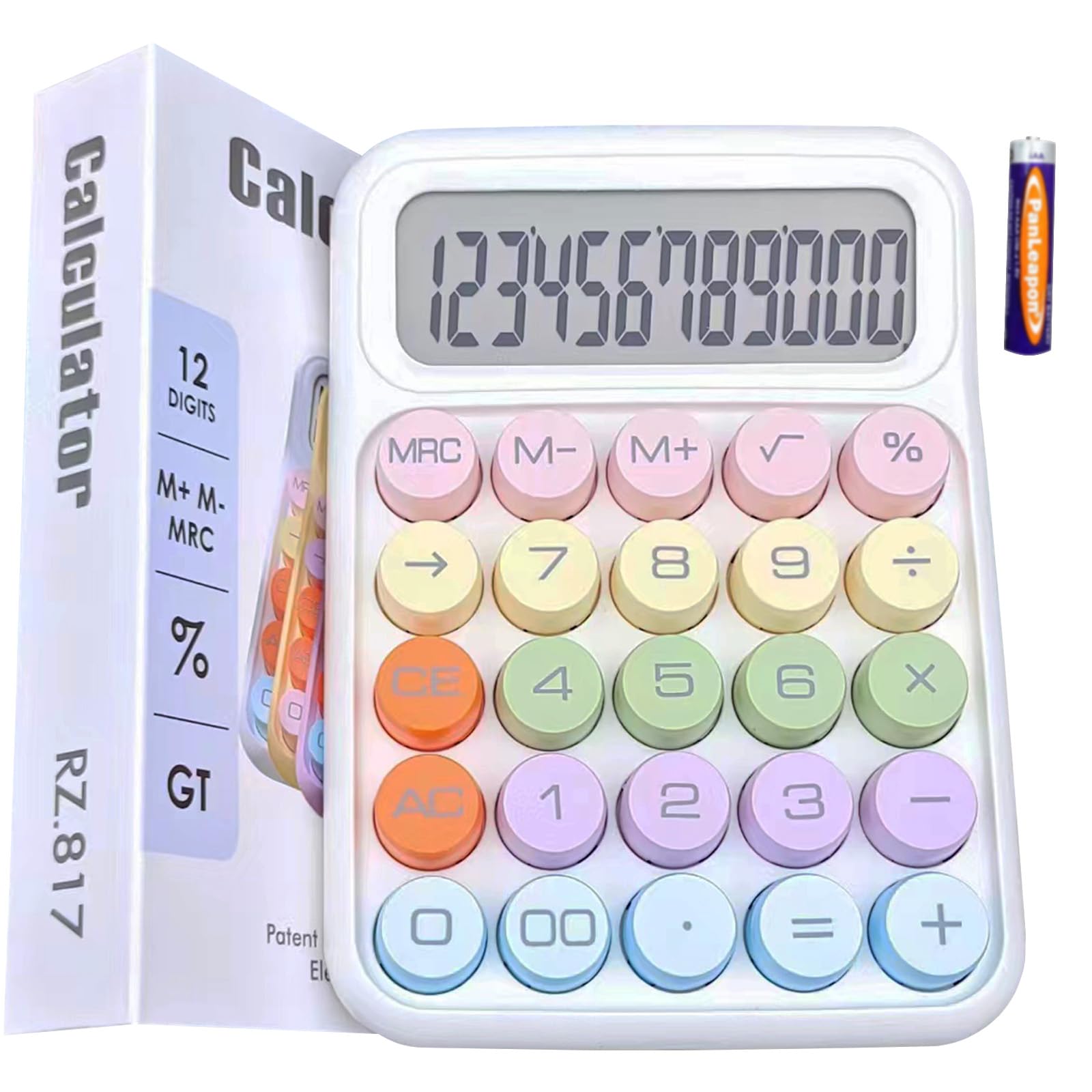 Colorful Cute Colored Electronic Calculator,4 Function Calculator, Calculator Desktop, 12 Digits Display and Large Round Buttons, Cute Calculator for Office, School, Home (Moonlight White)