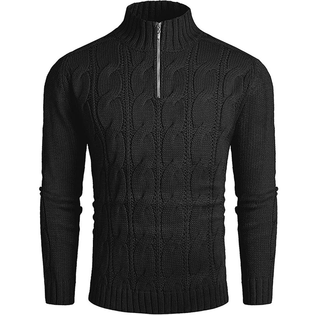 Vogrtcc Pull vintage en tricot à col rond et fermeture éclair de couleur unie pour homme, Nfz247 Brown, M
