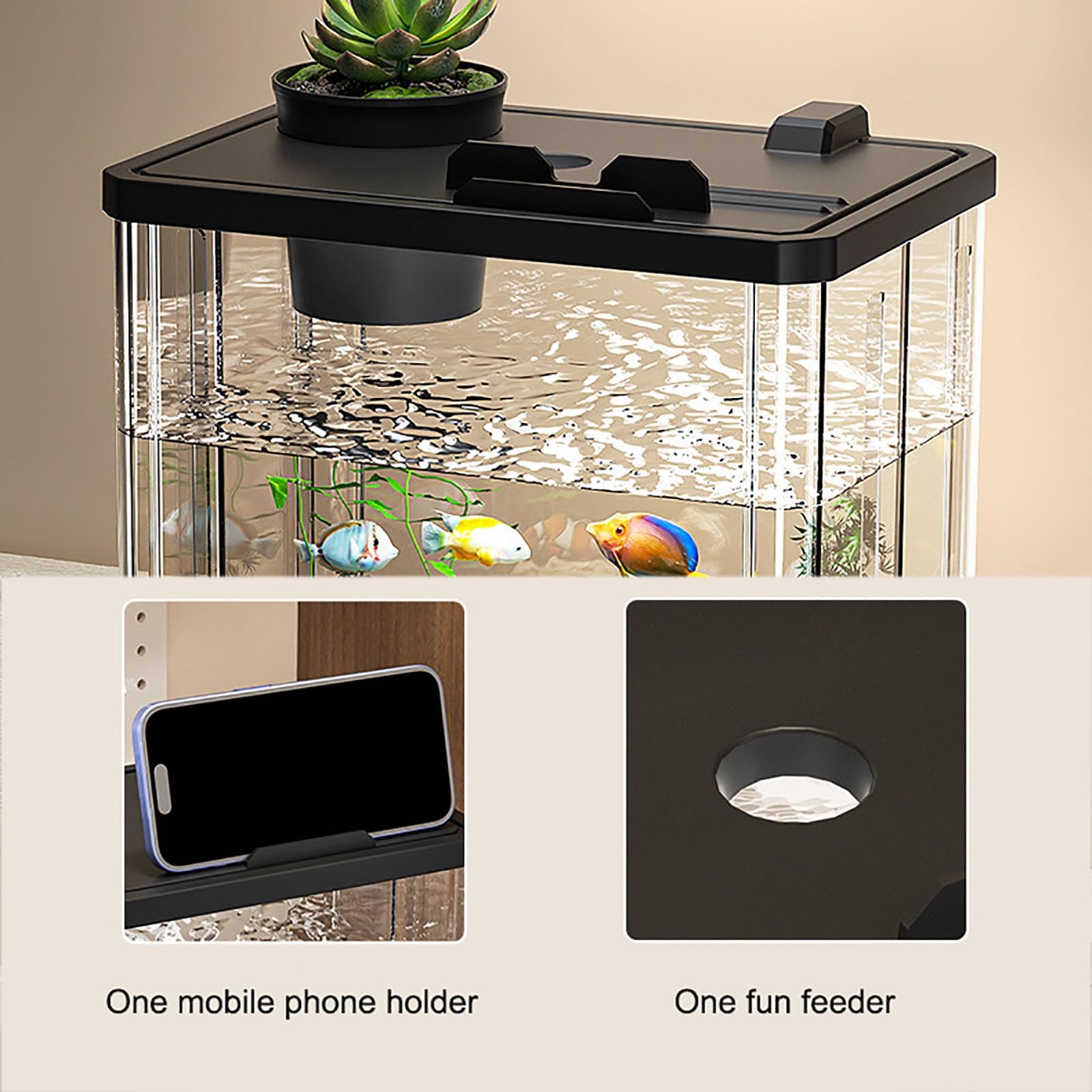 Serbello Di Pesce Rosso, Acquario Starter Kit Di Starter Per Acquario Piccolo Con Pompa Della'acqua ＆ Luce A LED, Serbatoio Del Pesce Desktop Per Pesci, Tartarughe, Gamberetti, PesciRossi(Black,Small)