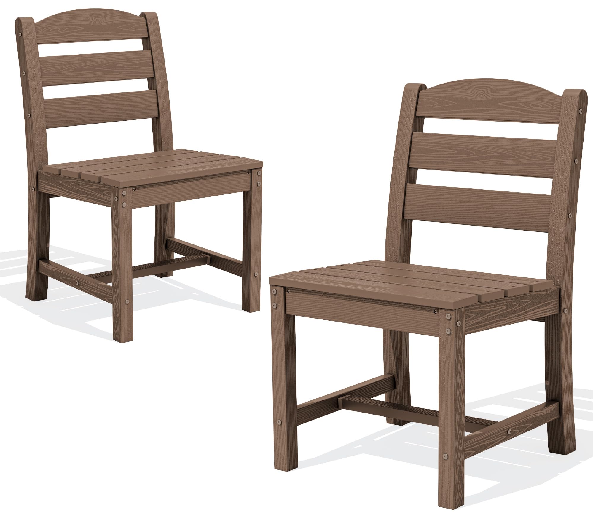 SERWALL Outdoor Armless Dining Chairs Set of 2, All-Weather HDPE Patio Chair with 19.7" Widened Seat, for Backyard, Garden, Brown