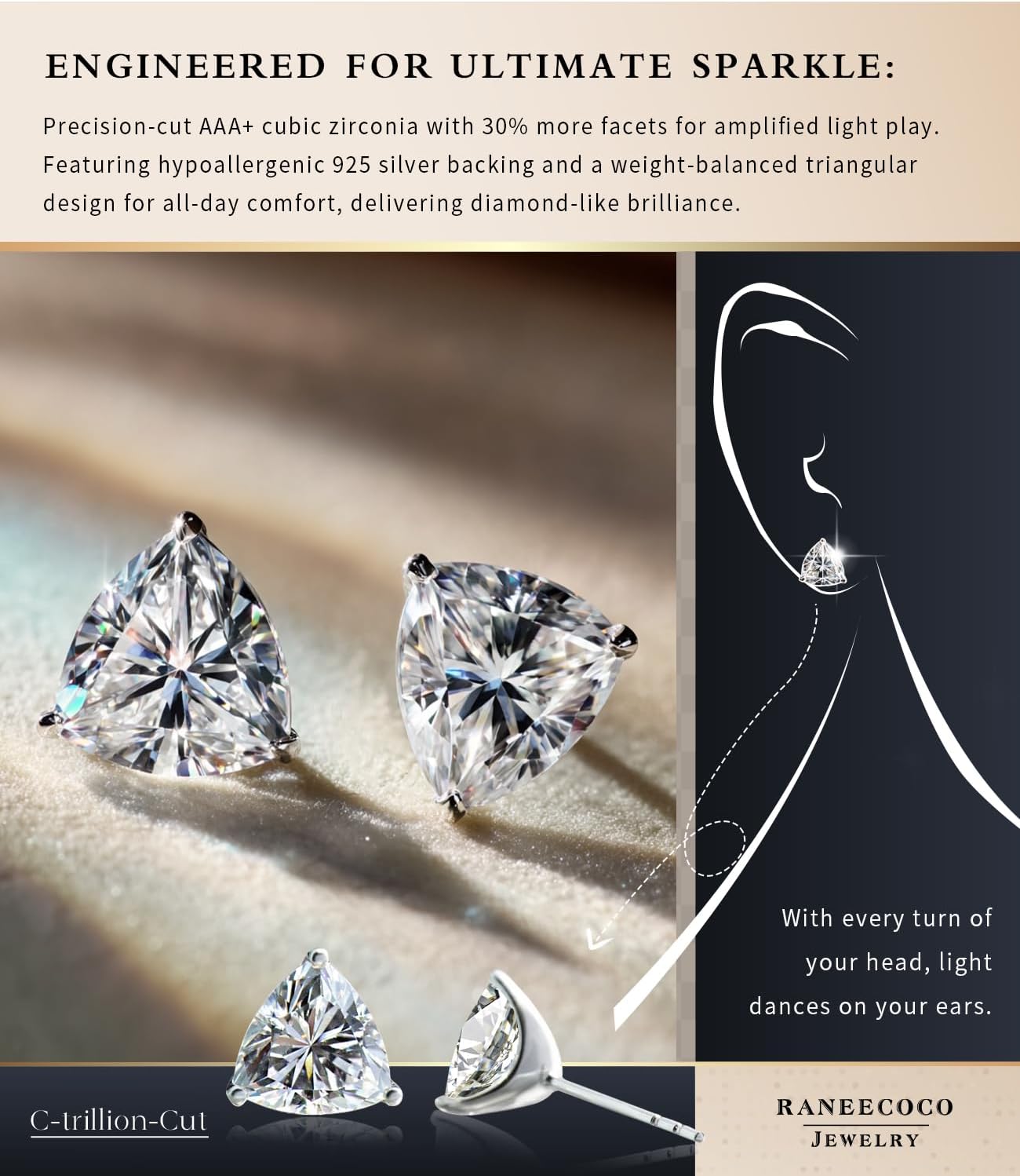 "STUNNING FLAME" Trillion-cut/Cushion-cut/Emerald-cut/Marquise-cut ... 18K White Gold Plated Sterling Silver Cubic Zirconia Simulated Diamond Stud Earrings for Women - Image 7