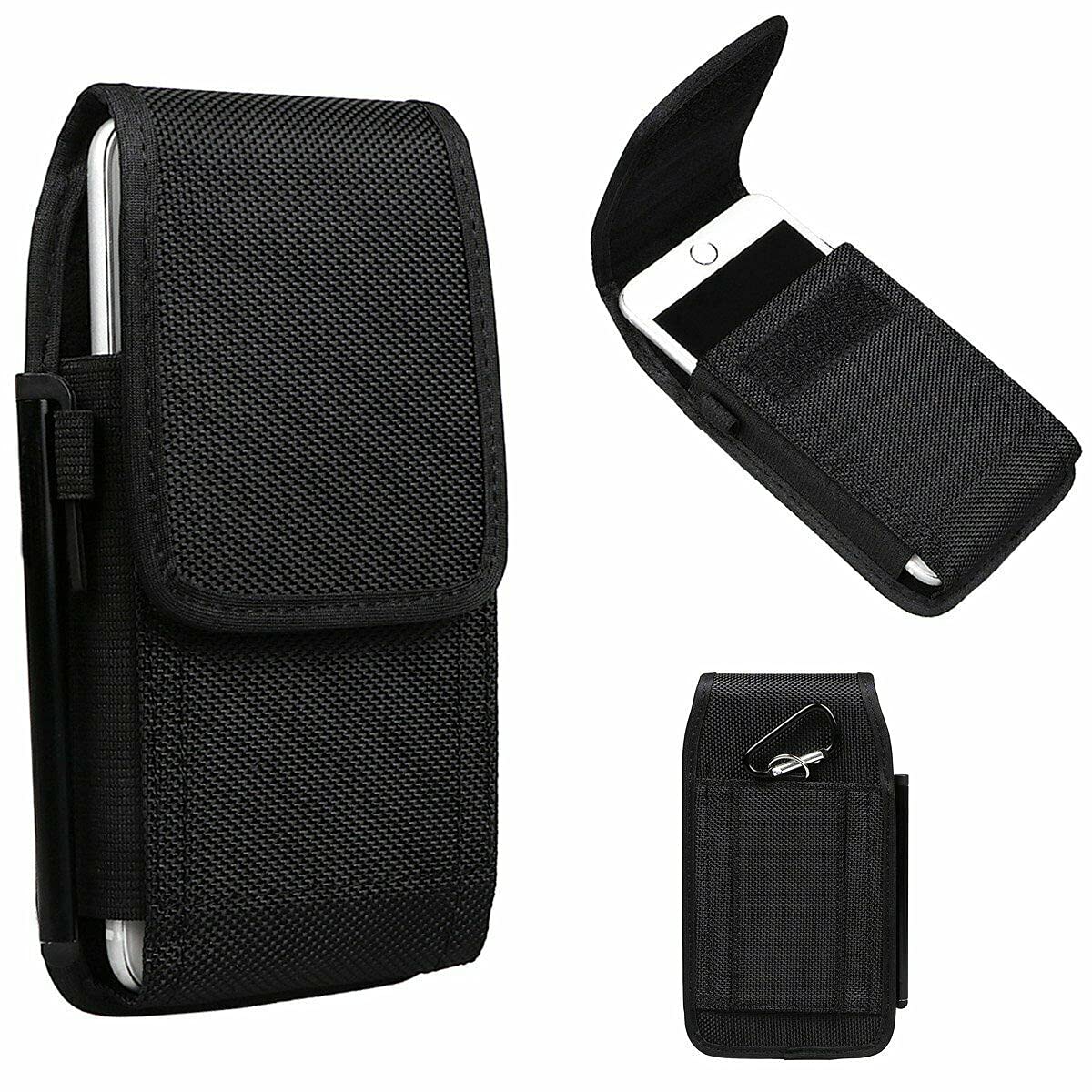 Heavy Duty Rugged Nylon Belt Pouch Cell Phone Holster Case with Belt Clip and Hook for up to 6.1'' Phone, Fit with iPhone 14/14pro 13/13pro 12/12Pro 11/11Pro XR/X/XS 7+/8+ 7/8 Samsung S21/S22