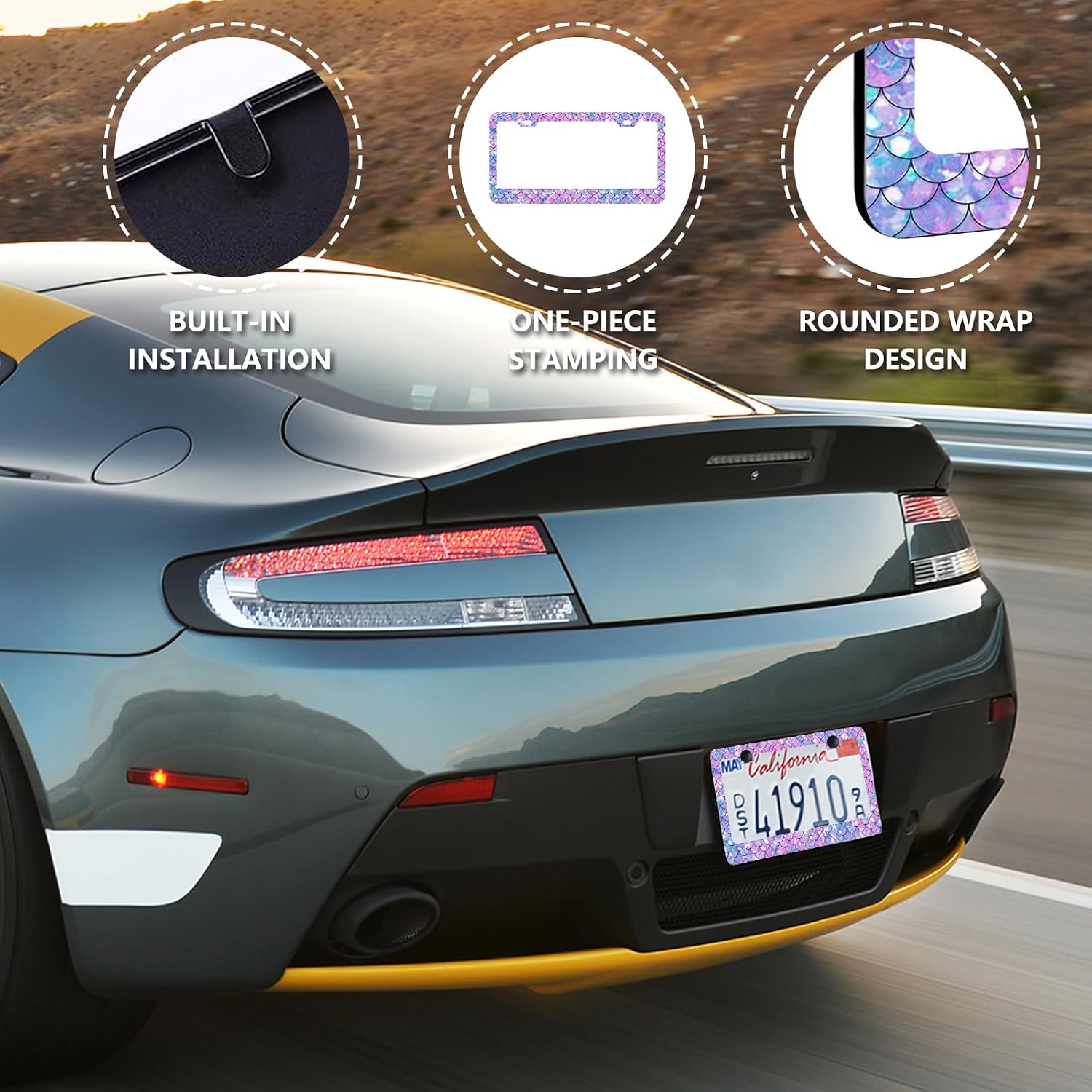 Fish Scales License Plate Frames, Colorful Pink Purple Aluminum Metal License Plate Holder Covers, Rust-Proof Waterproof Car Decorative Tag Frames for Standard US 12x6 Inch image 5