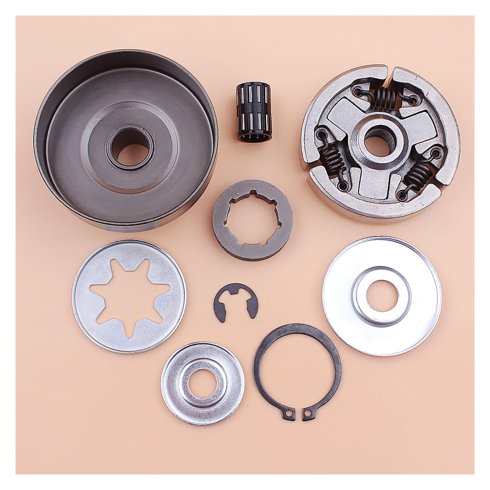 1 zestaw 3/8" 7T zębatki bębna sprzęgła do piły łańcuchowej Stihl MS380 038 z łożyskiem igiełkowym, podkładką E-Clip, naprawczy, wymiana części