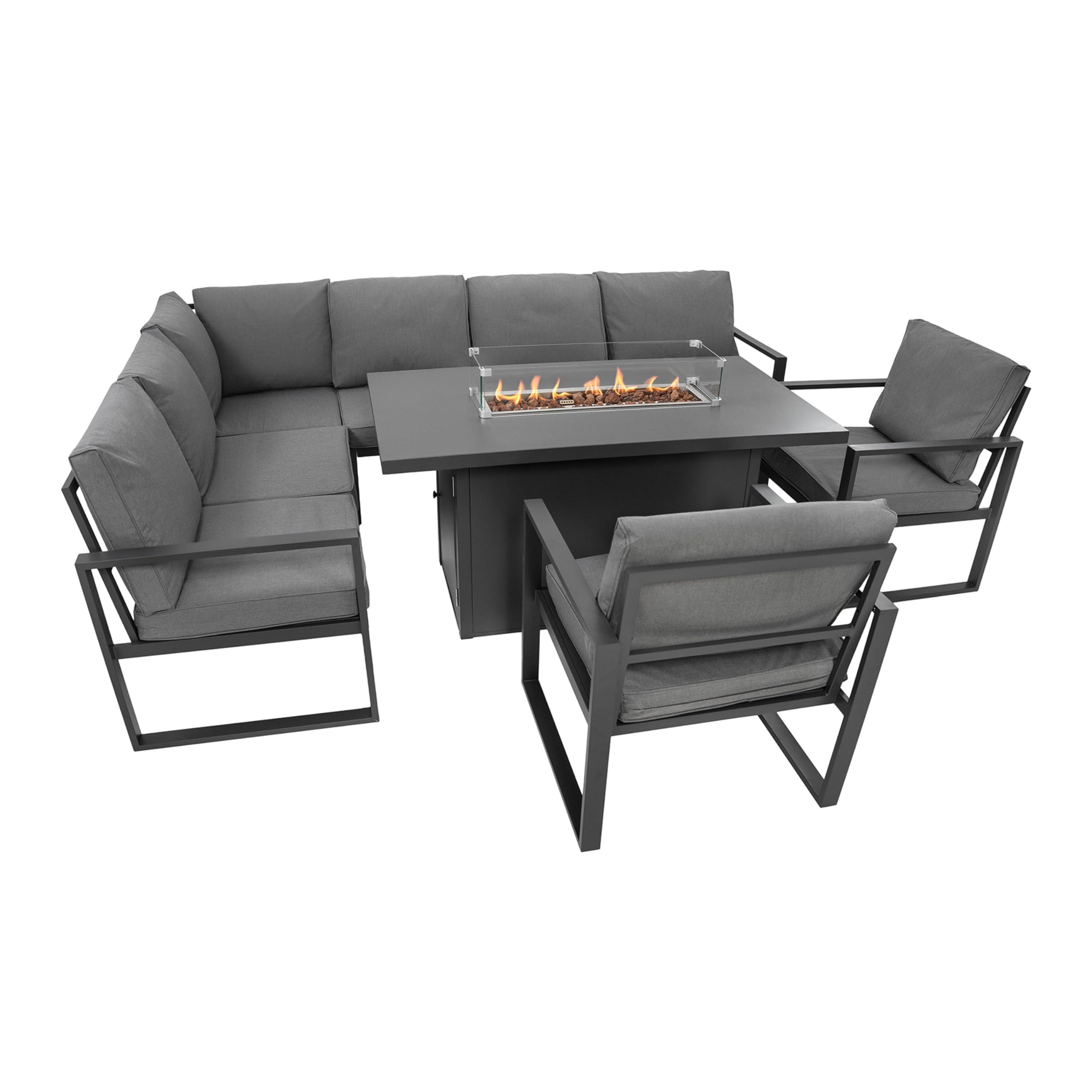 MonsterShop Aluminium Garden Furniture Set Grey 7 Seater Sofa Chairs Fire Pit Table Outdoor from B&Q
