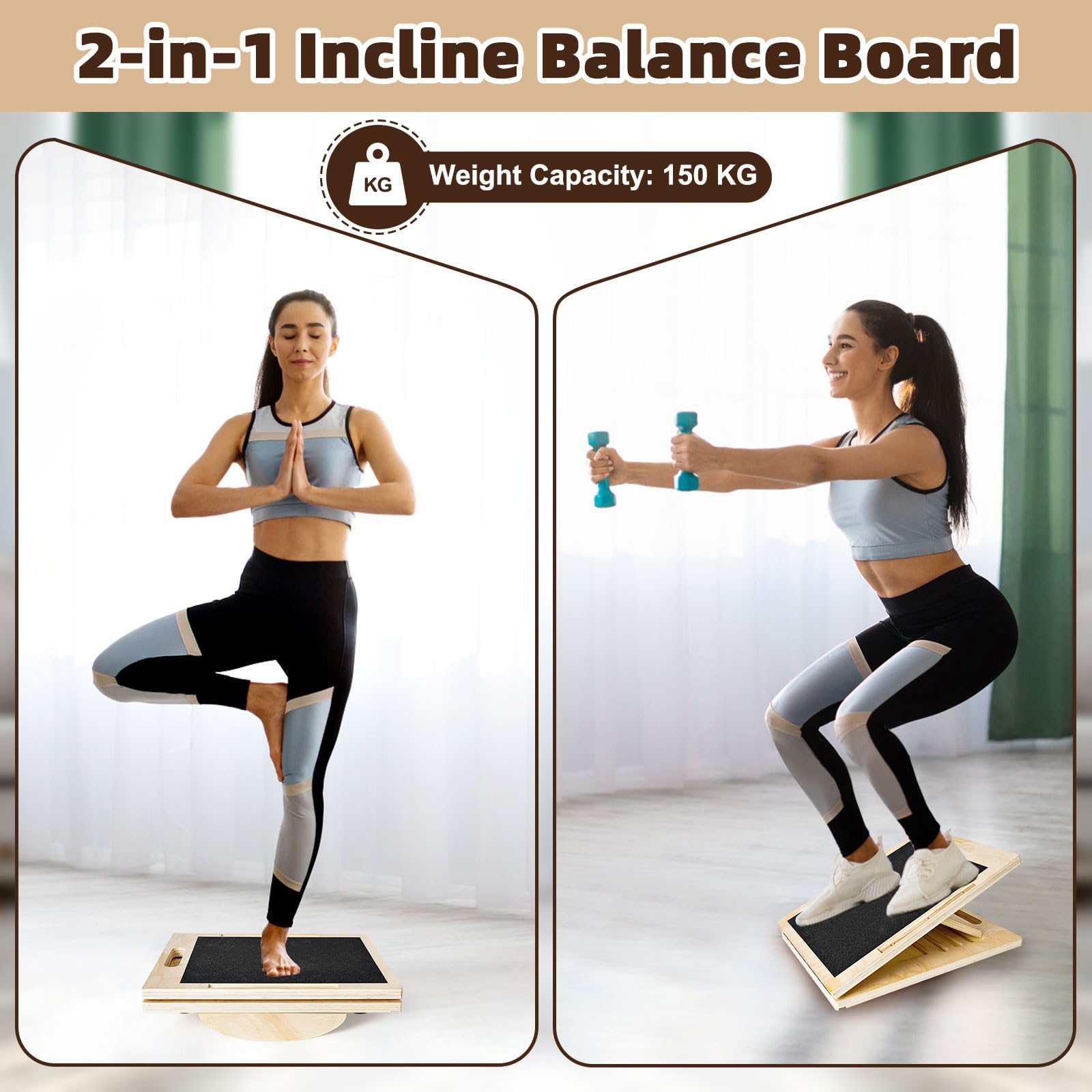 Balance Board e Tavola Inclinata in Legno, Tavoletta Propriocettiva, Tavola Inclinata Regolabile con 5 Angoli di Inclinazione, Tavola Equilibrio e Barella per Polpacci