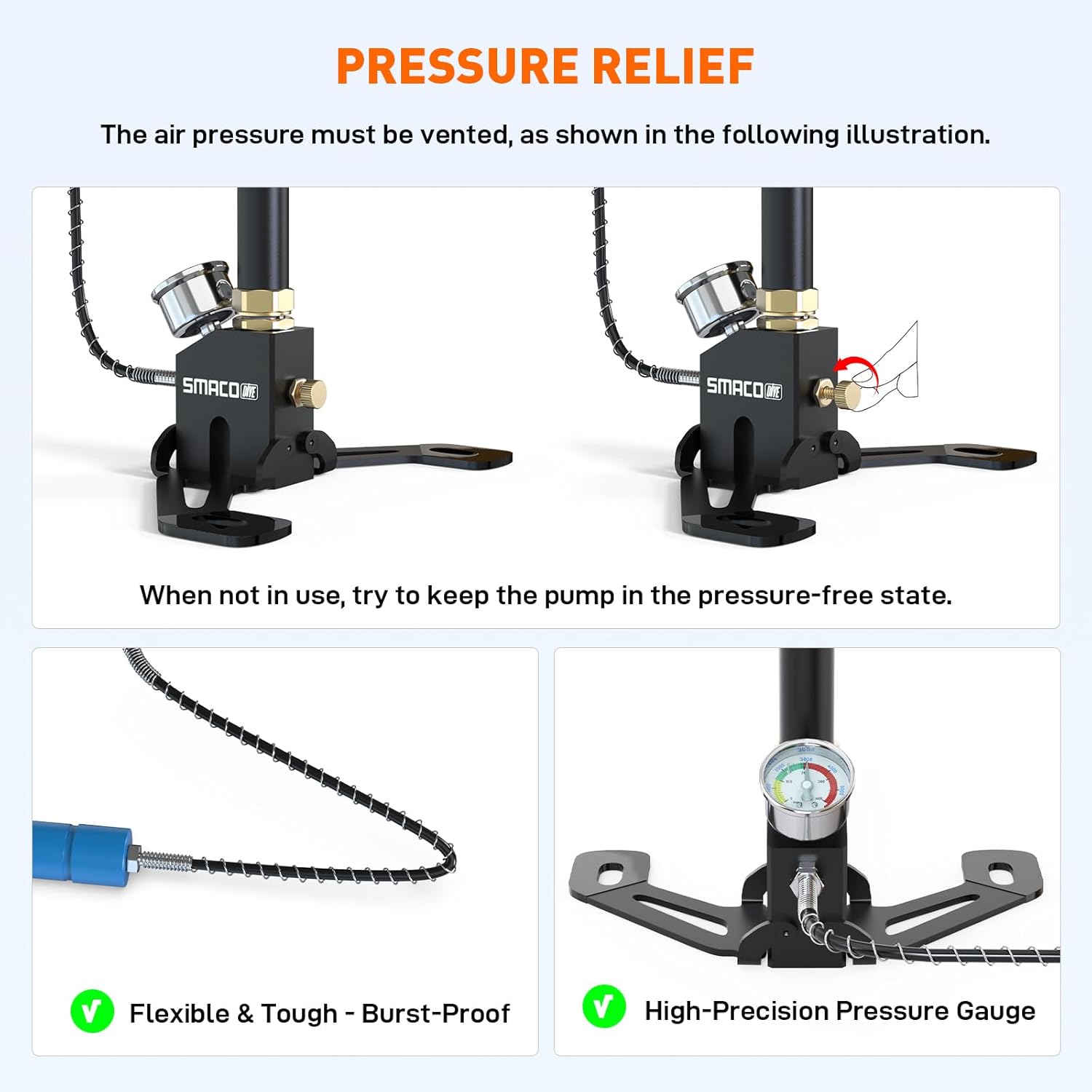 SMACO High Pressure Hand Pump 4500Psi/30MPa Air Gun Rifle Filling Stirrup Pump High Pressure Air Pump with Pressure Gauge Oil and Water Separator for Paintball,PCP,Scuba Diving