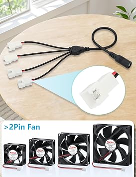 Wathai 2 Pin PC Fan Controller with Splitter 36W 12V Adjustable Power Supply with 4 Port Speed Control, 4-12V DC Adapter for Computer Cooling Fans 100-240V AC, 3A 2 Pin Compatible