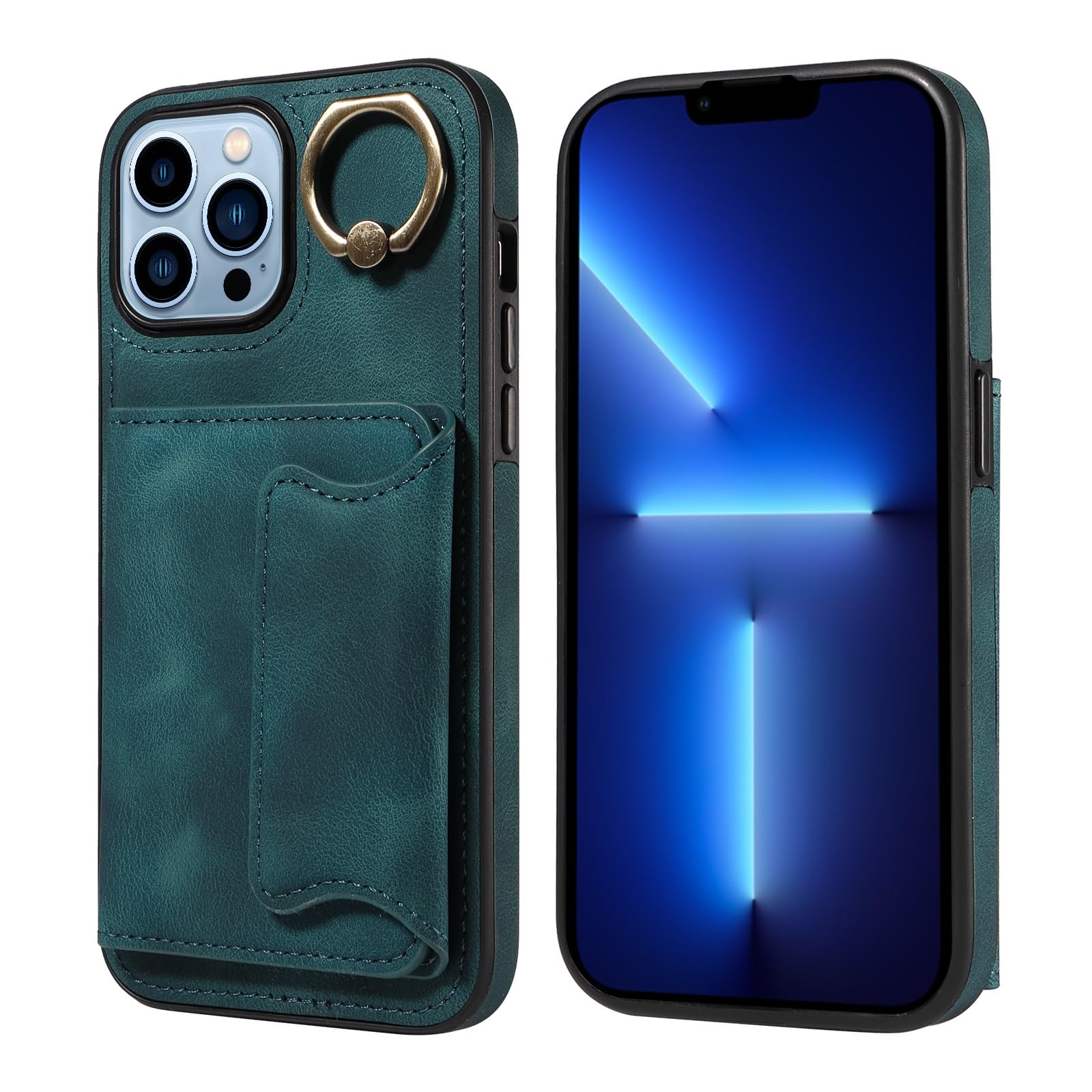 Étui en cuir synthétique iPhone 13 Pro Max chic avec anneau rotatif robuste - 8