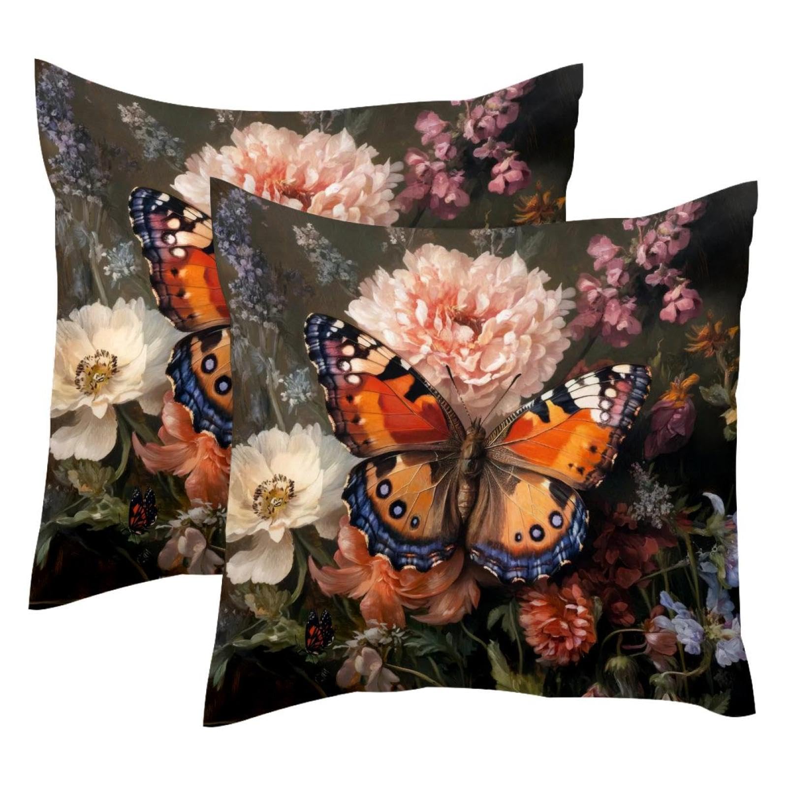 Housses de coussin en velours motif papillon 50x50 cm, lot de 2